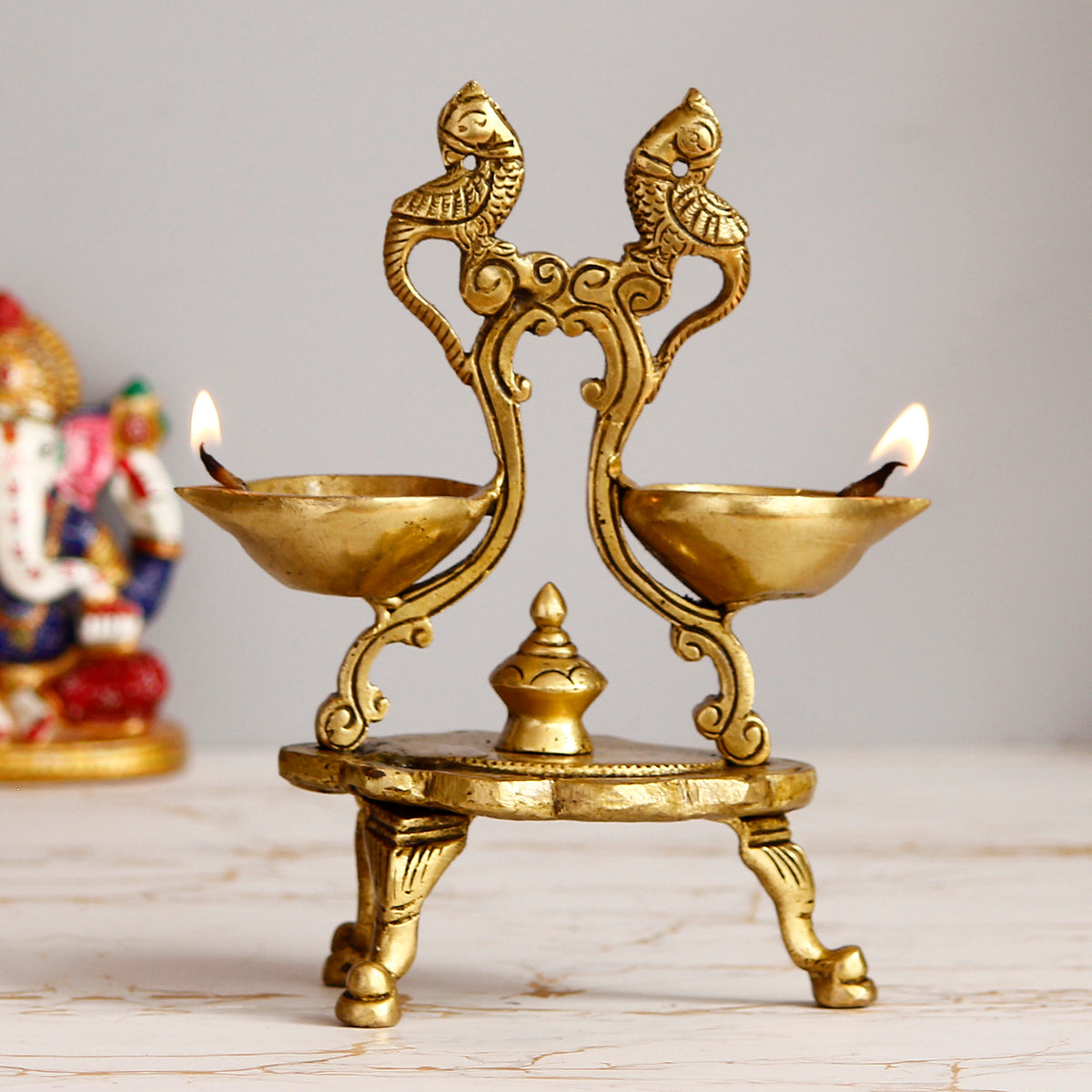 Parrot Design Antique Finish Decorative Handcrafted Brass Diya With ...