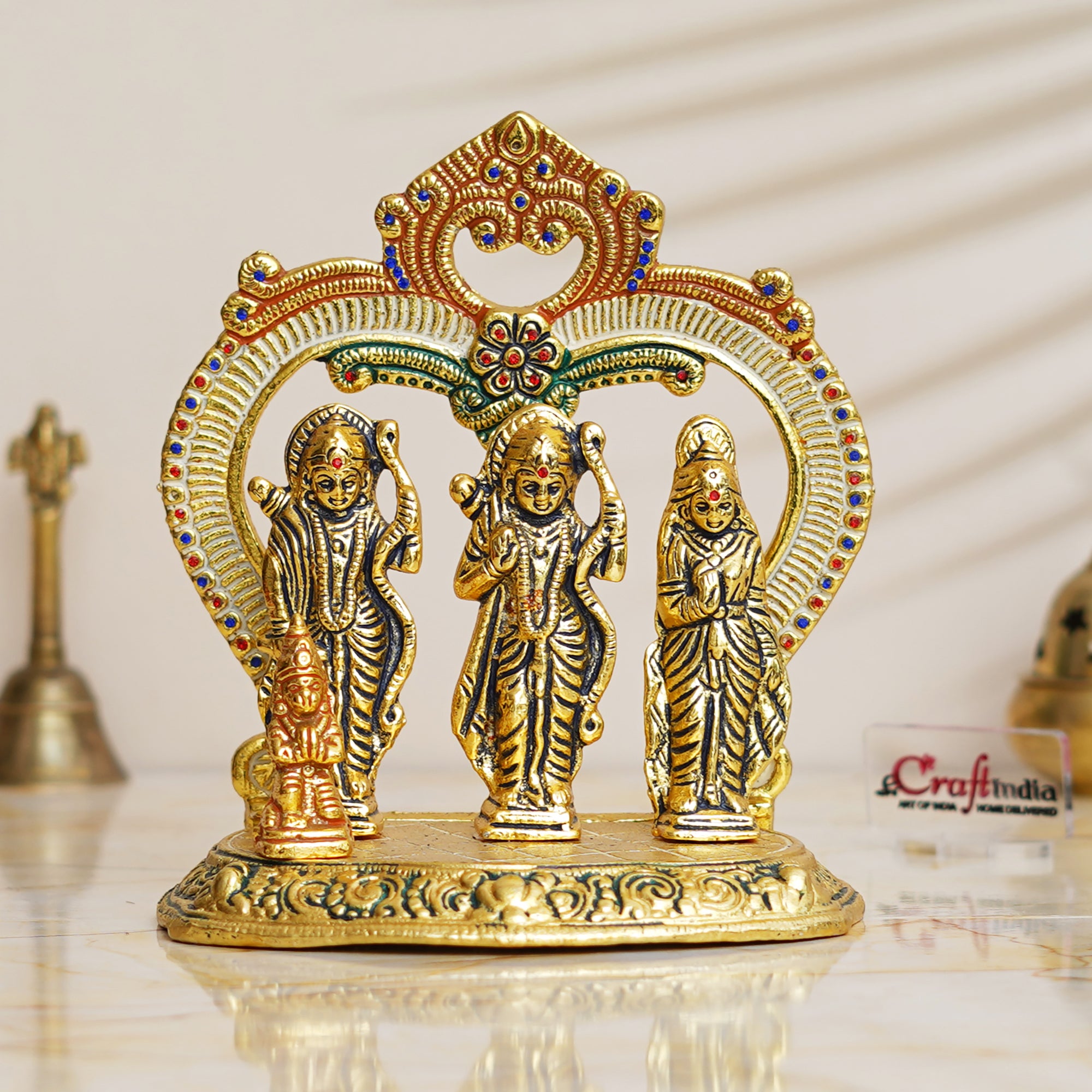 Ram Darbar Murti, Lord Rama, Sita, Laxman, Hanuman Idol, God Statue for Home, Office, Temple