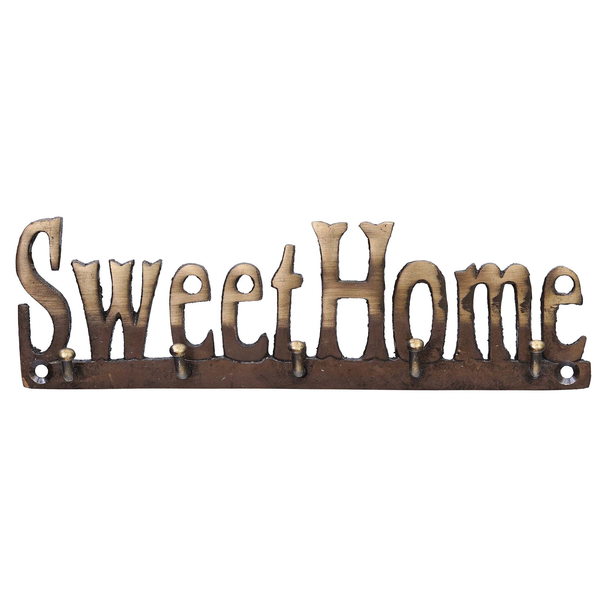 Golden Brass "Sweet Home" Designer Key Holder with 5 Hooks for Home, Office 2