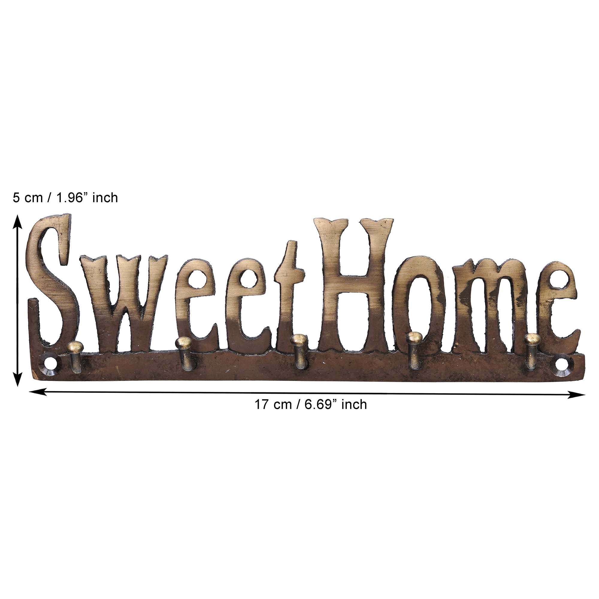 Golden Brass "Sweet Home" Designer Key Holder with 5 Hooks for Home, Office 3