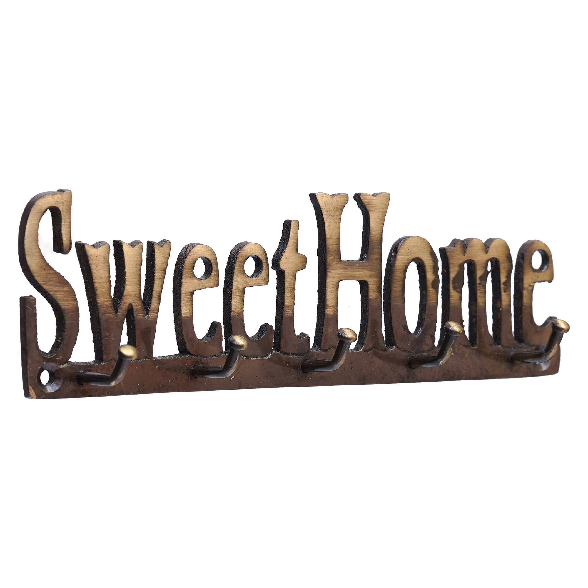 Golden Brass "Sweet Home" Designer Key Holder with 5 Hooks for Home, Office 6