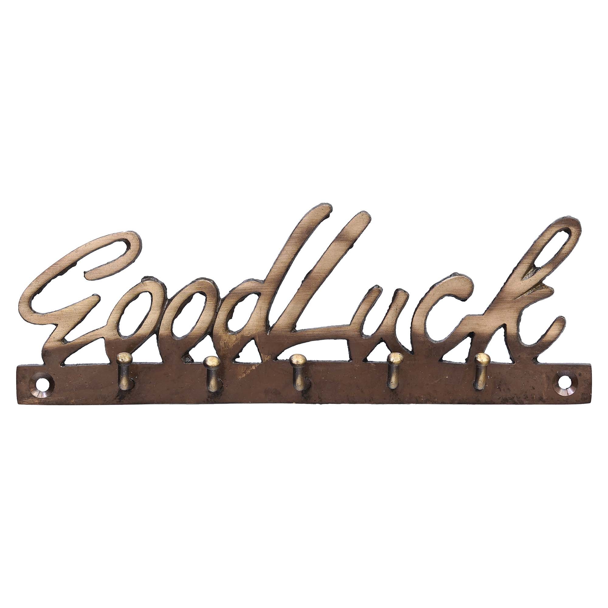 Golden Brass "Good Luck" Designer Key Holder with 5 Hooks for Home, Office 2