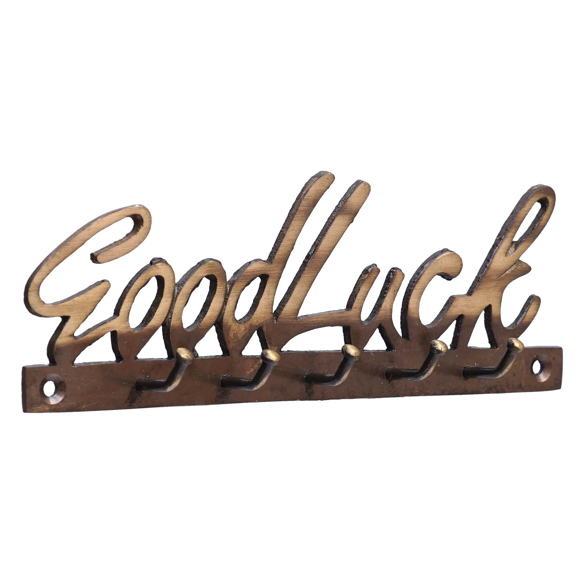 Golden Brass "Good Luck" Designer Key Holder with 5 Hooks for Home, Office 6