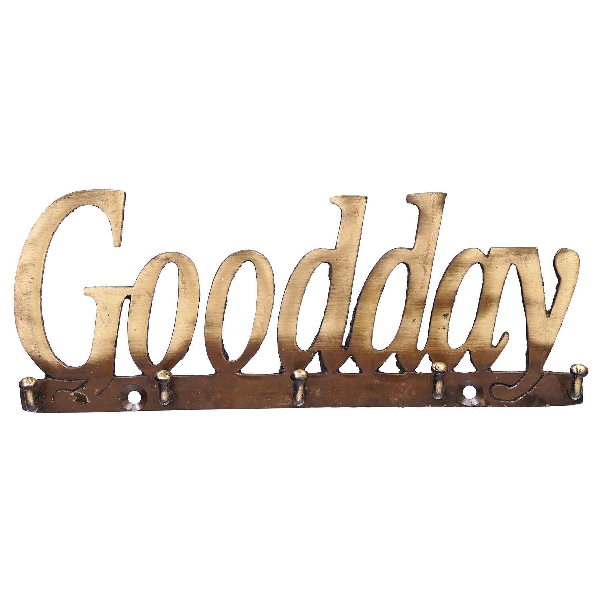 Golden Brass "Good Day" Designer Key Holder with 5 Hooks for Home, Office 2