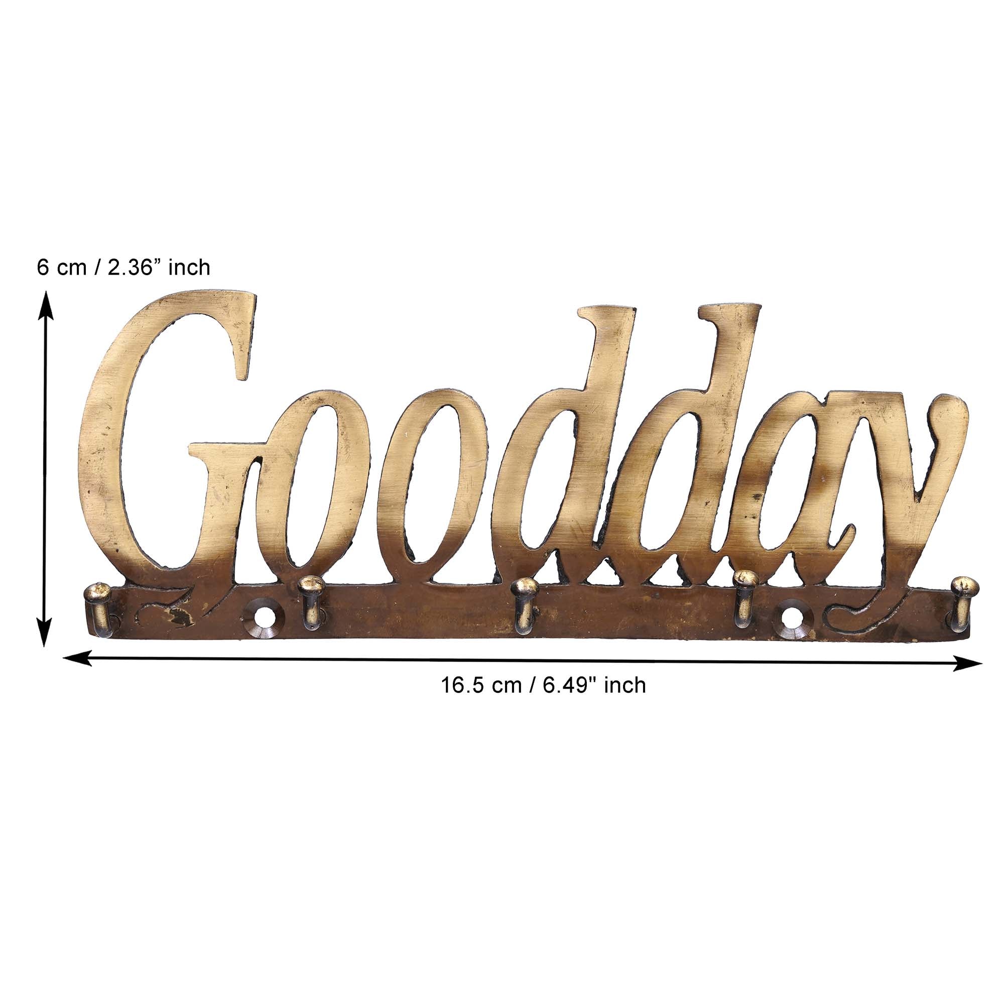 Golden Brass "Good Day" Designer Key Holder with 5 Hooks for Home, Office 3