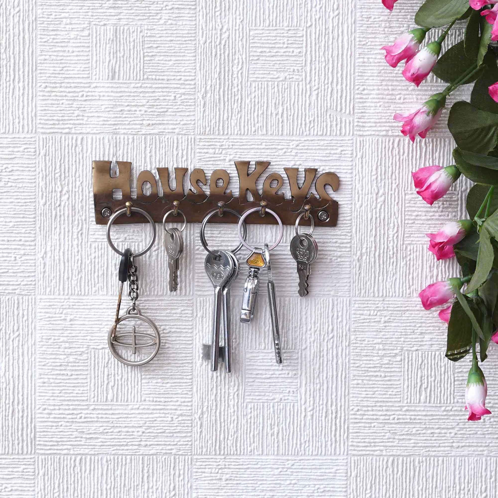 Golden Brass "House Keys" Designer Key Holder with 5 Hooks for Home, Office 5