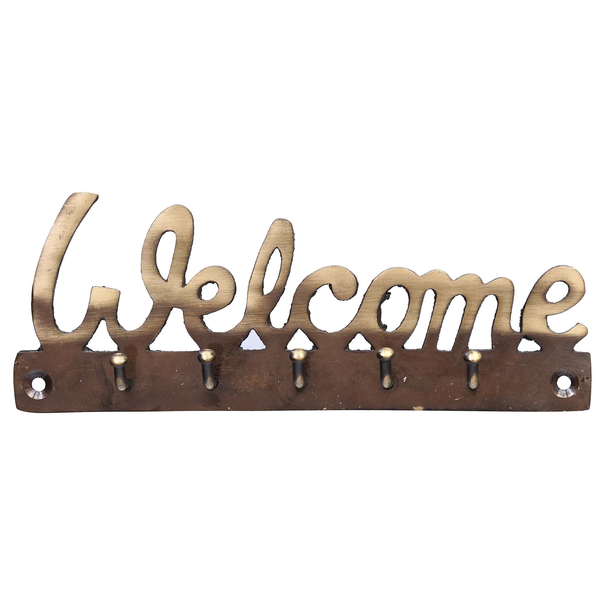 Golden Brass "Welcome" Designer Key Holder with 5 Hooks for Home and Office 2