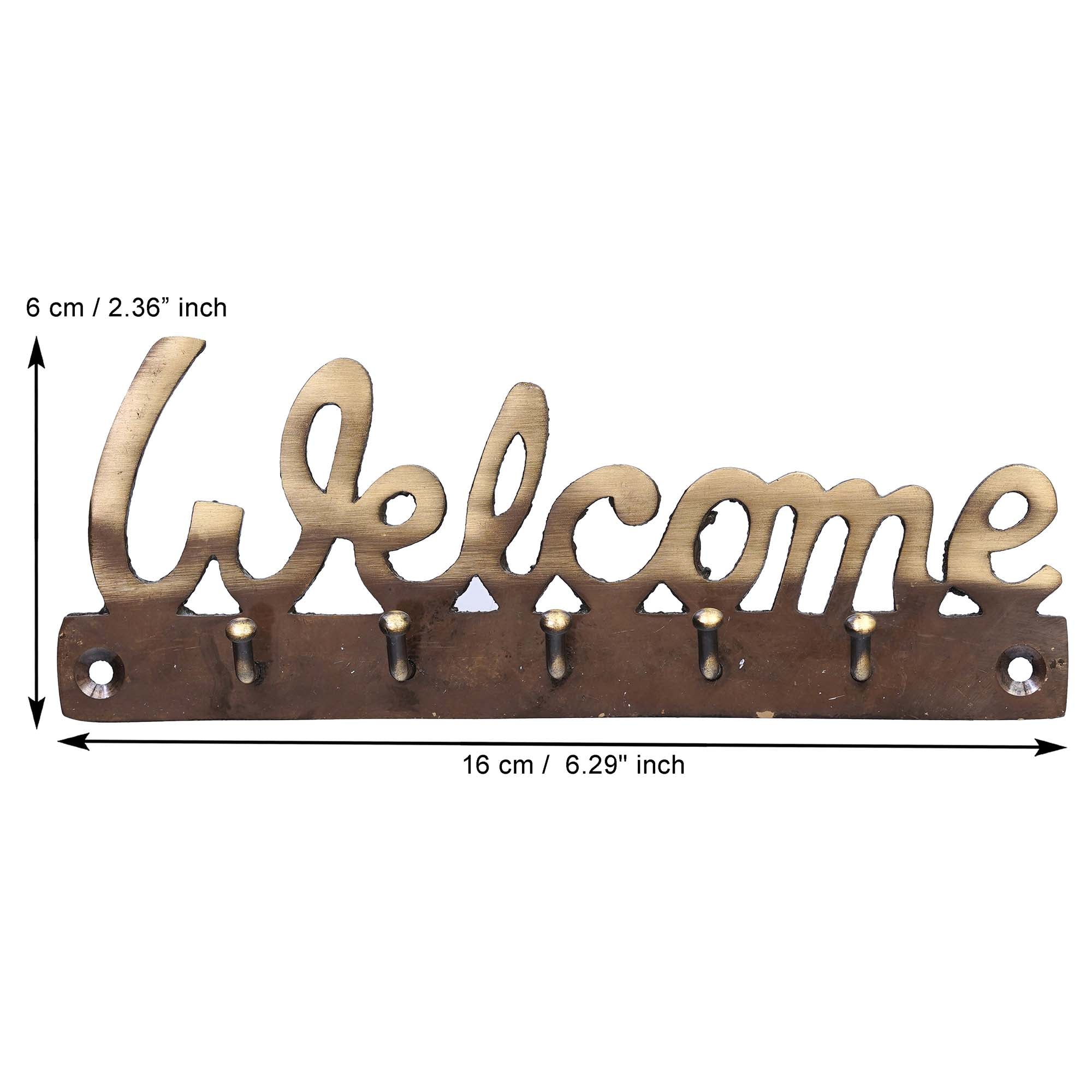 Golden Brass "Welcome" Designer Key Holder with 5 Hooks for Home and Office 3