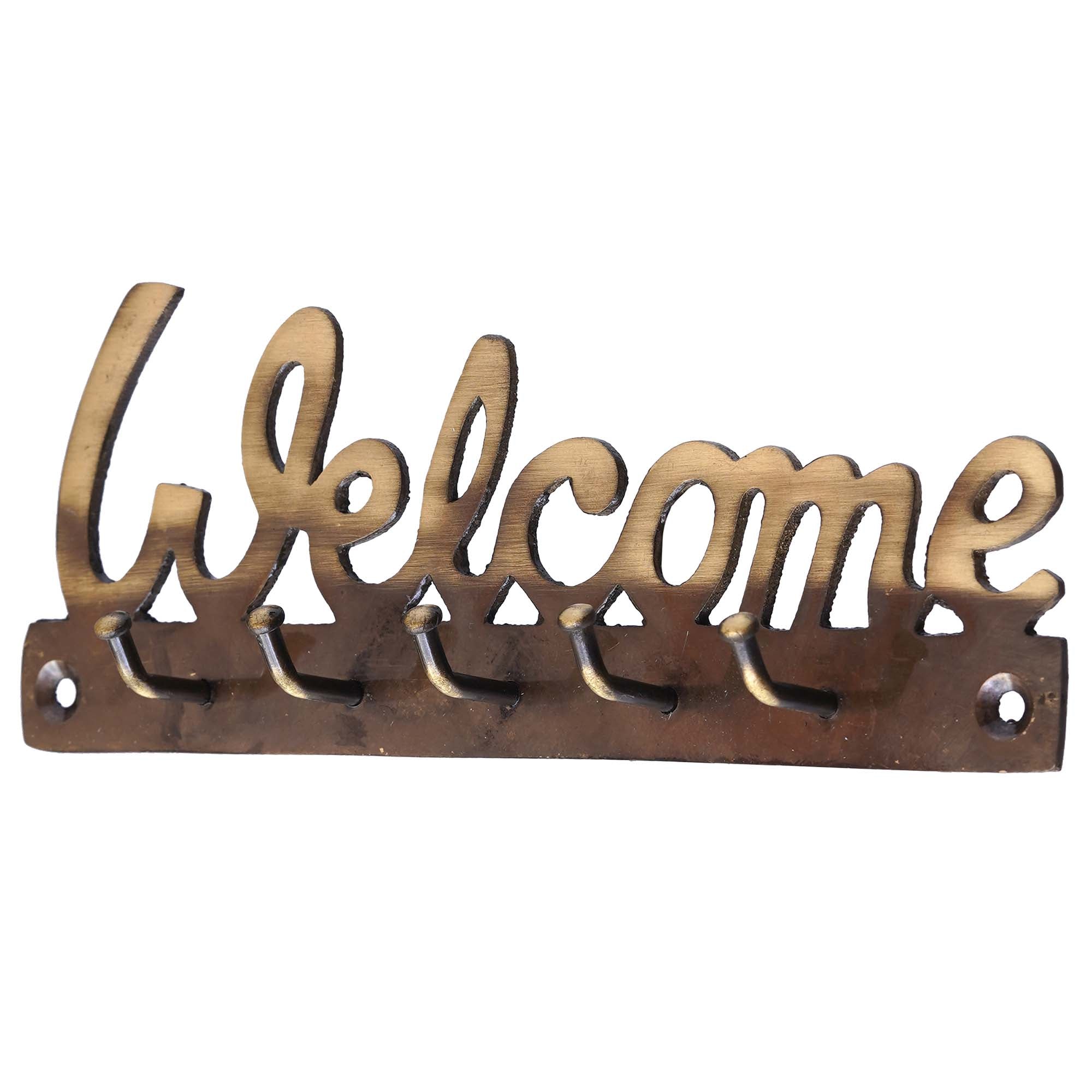 Golden Brass "Welcome" Designer Key Holder with 5 Hooks for Home and Office 5