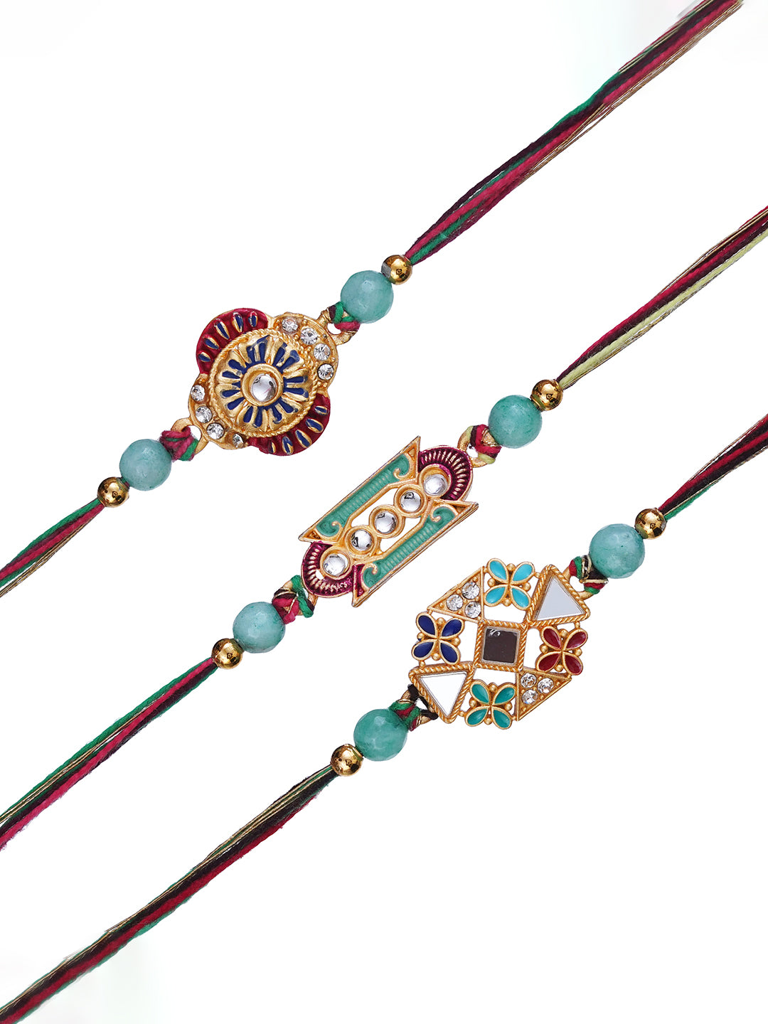 Set of 3 Beautiful Designer Rakhis for Brother, Bhabhi, Kids with Roli Chawal Pack 2