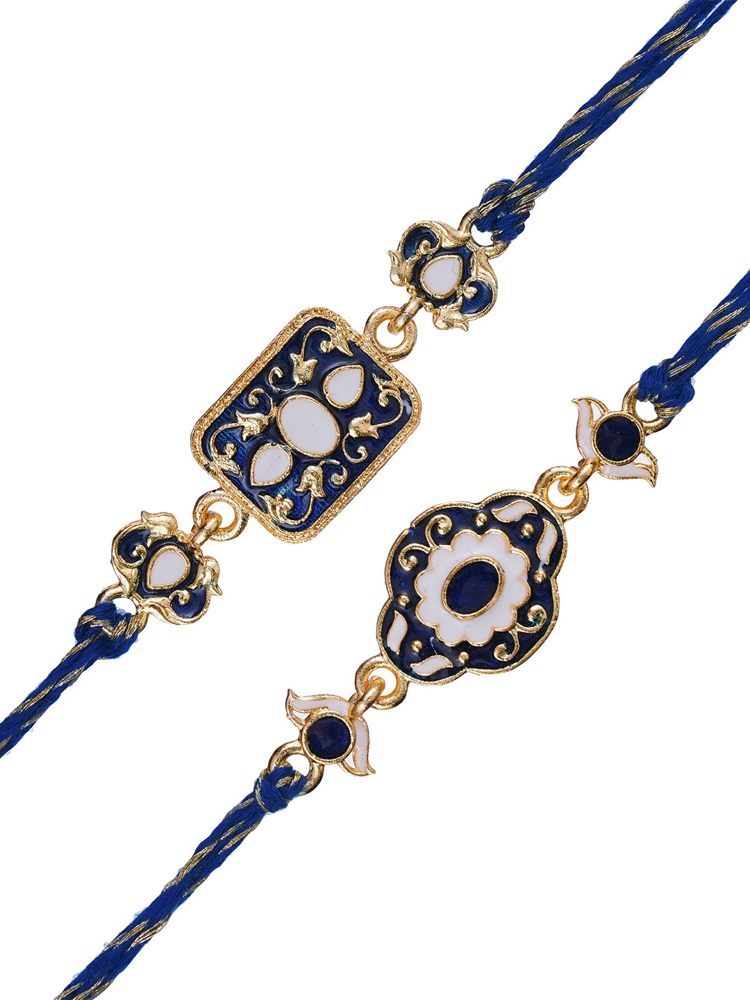 Set of 2 Blue & Golden Designer Rakhis for Brother, Bhabhi, Kids with Roli Chawal Pack 2