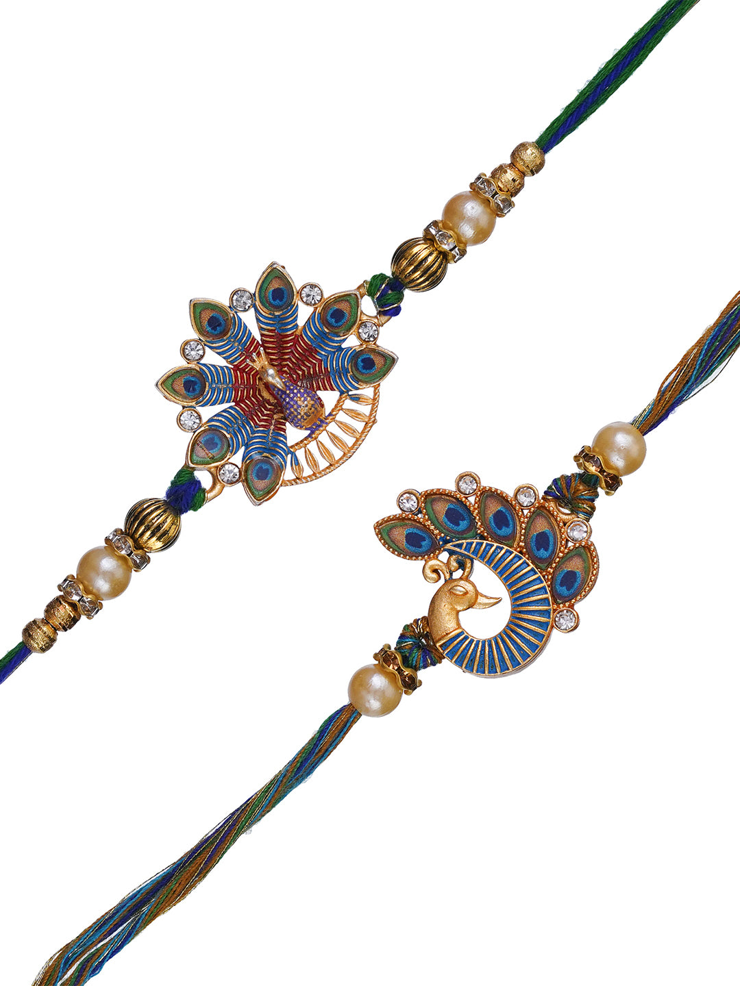 Set of 2 Multicolor Peacock Designer Rakhis for Brother, Bhabhi, Kids with Roli Chawal Pack 2