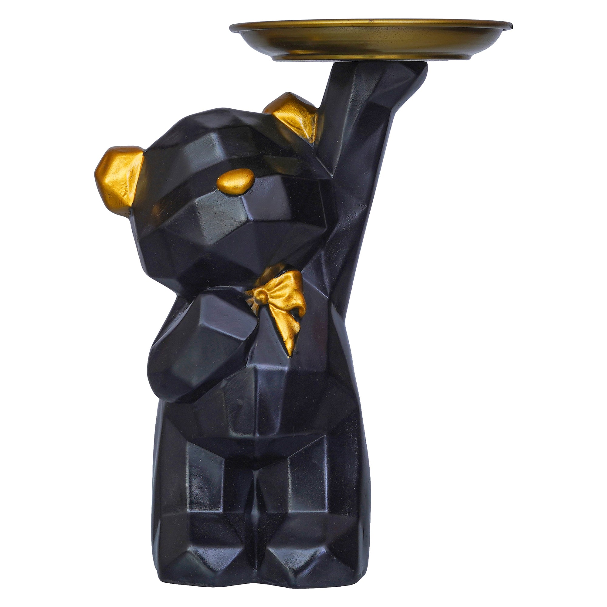 Geometric Black Standing Teddy Bear Statue Holding Tray Decorative Showpiece 2