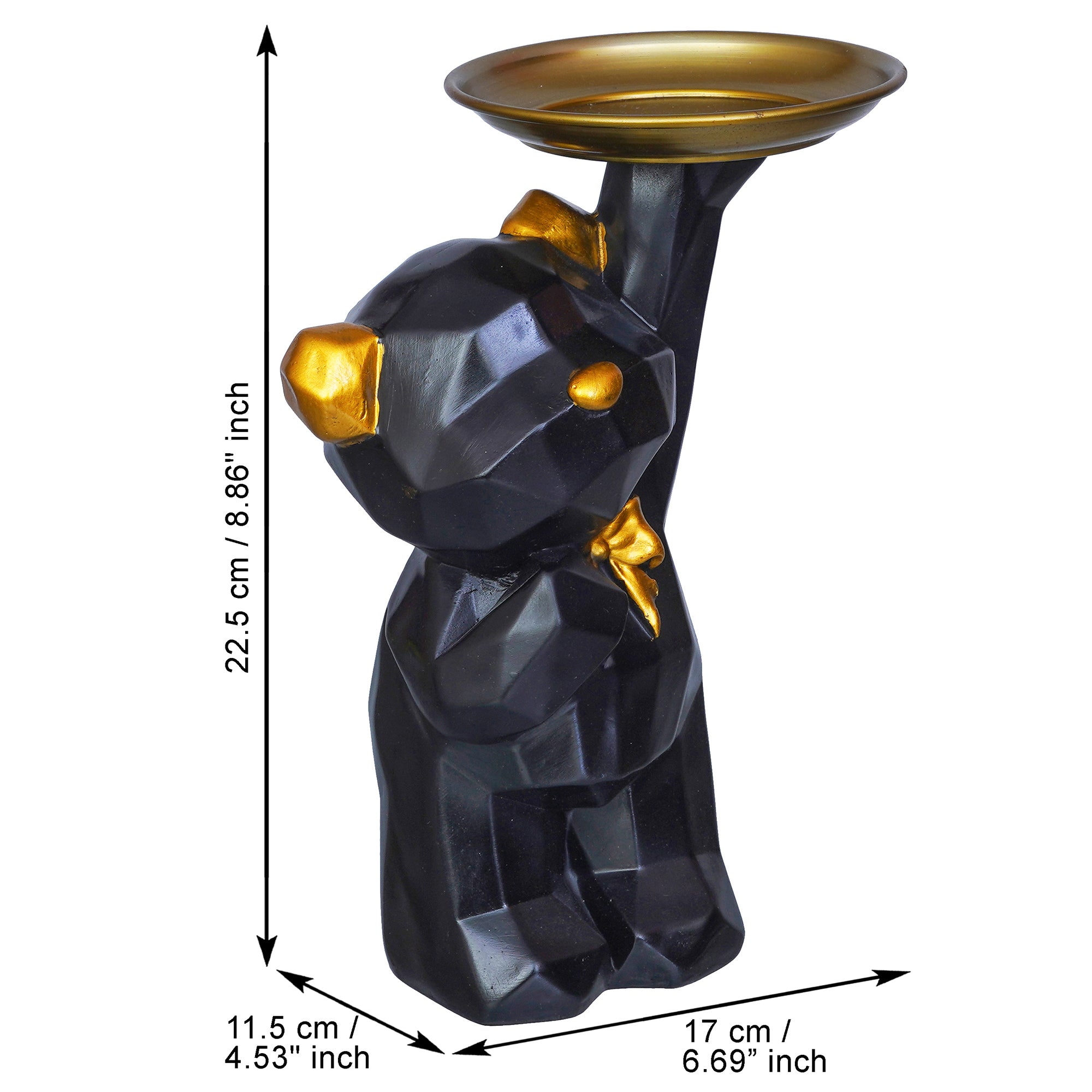 Geometric Black Standing Teddy Bear Statue Holding Tray Decorative Showpiece 3