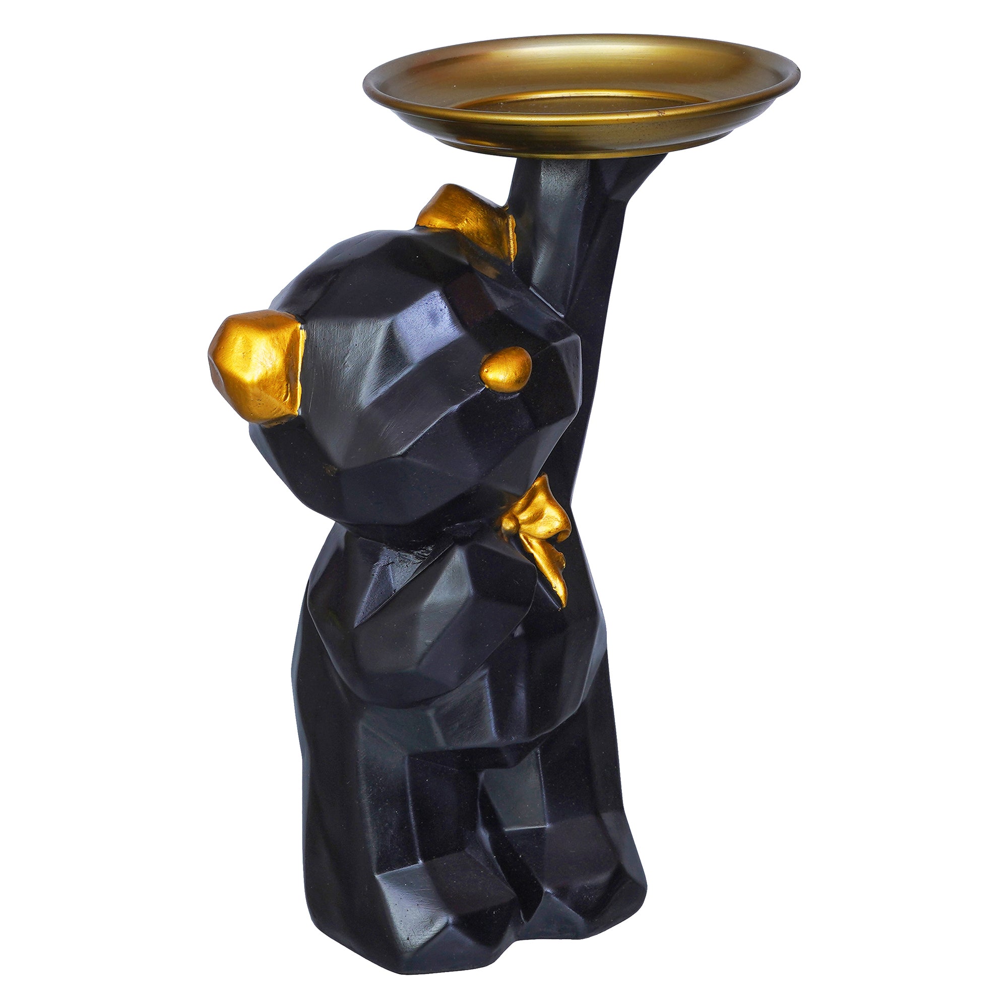 Geometric Black Standing Teddy Bear Statue Holding Tray Decorative Showpiece 6