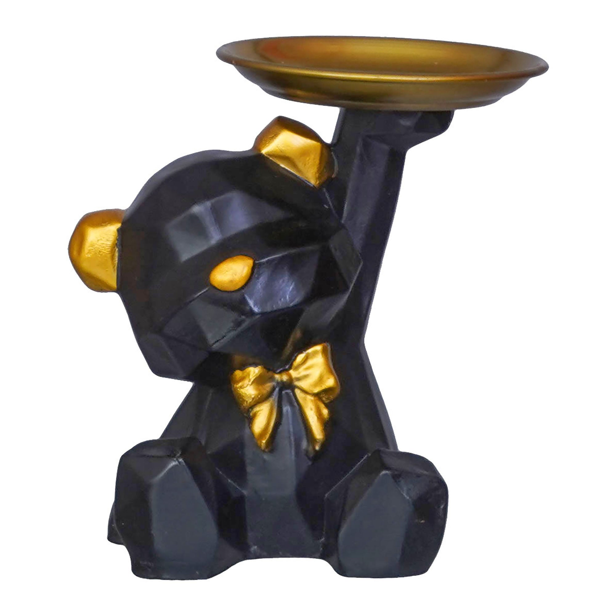 Geometric Black Sitting Teddy Bear Statue Holding Tray Decorative Showpiece 2