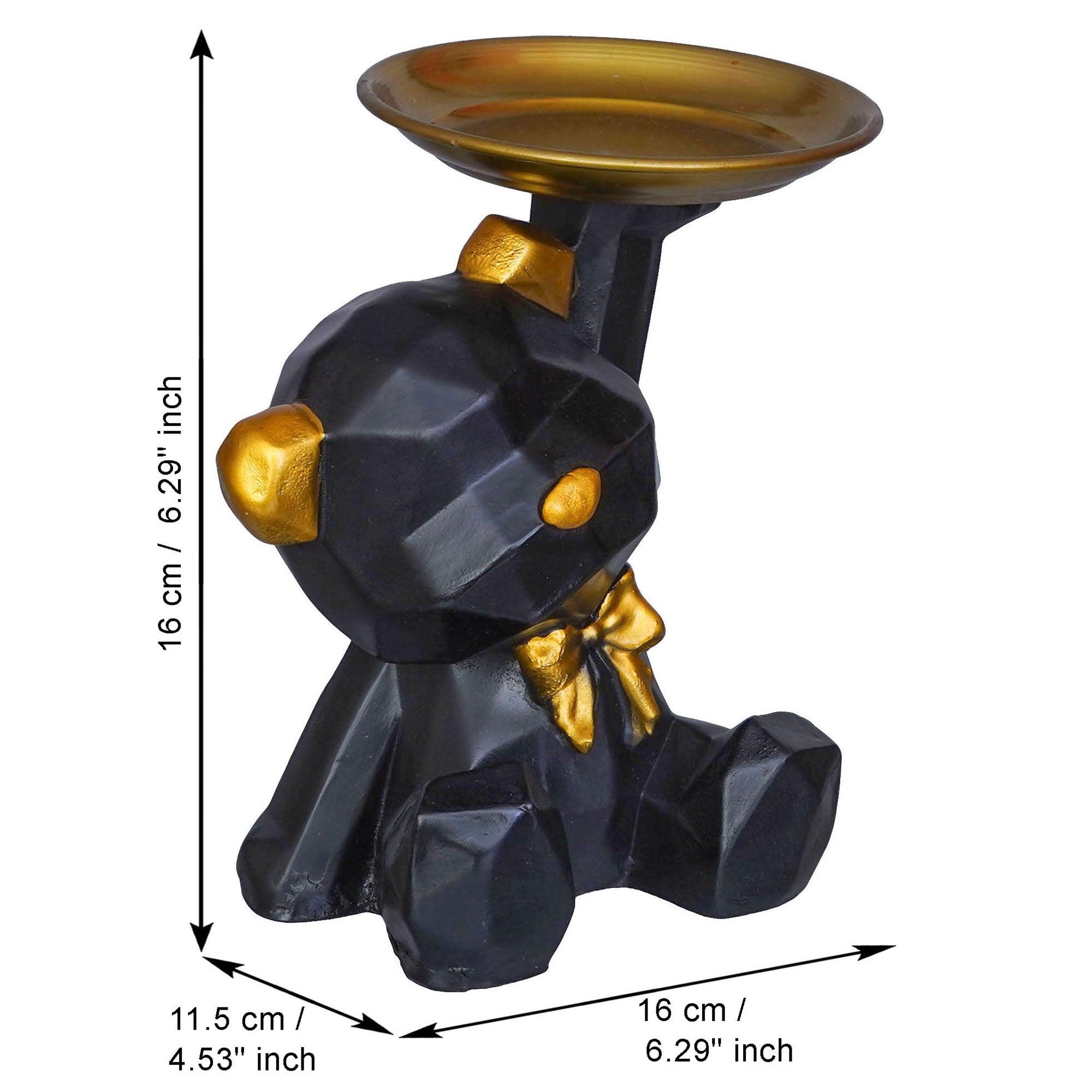 Geometric Black Sitting Teddy Bear Statue Holding Tray Decorative Showpiece 3