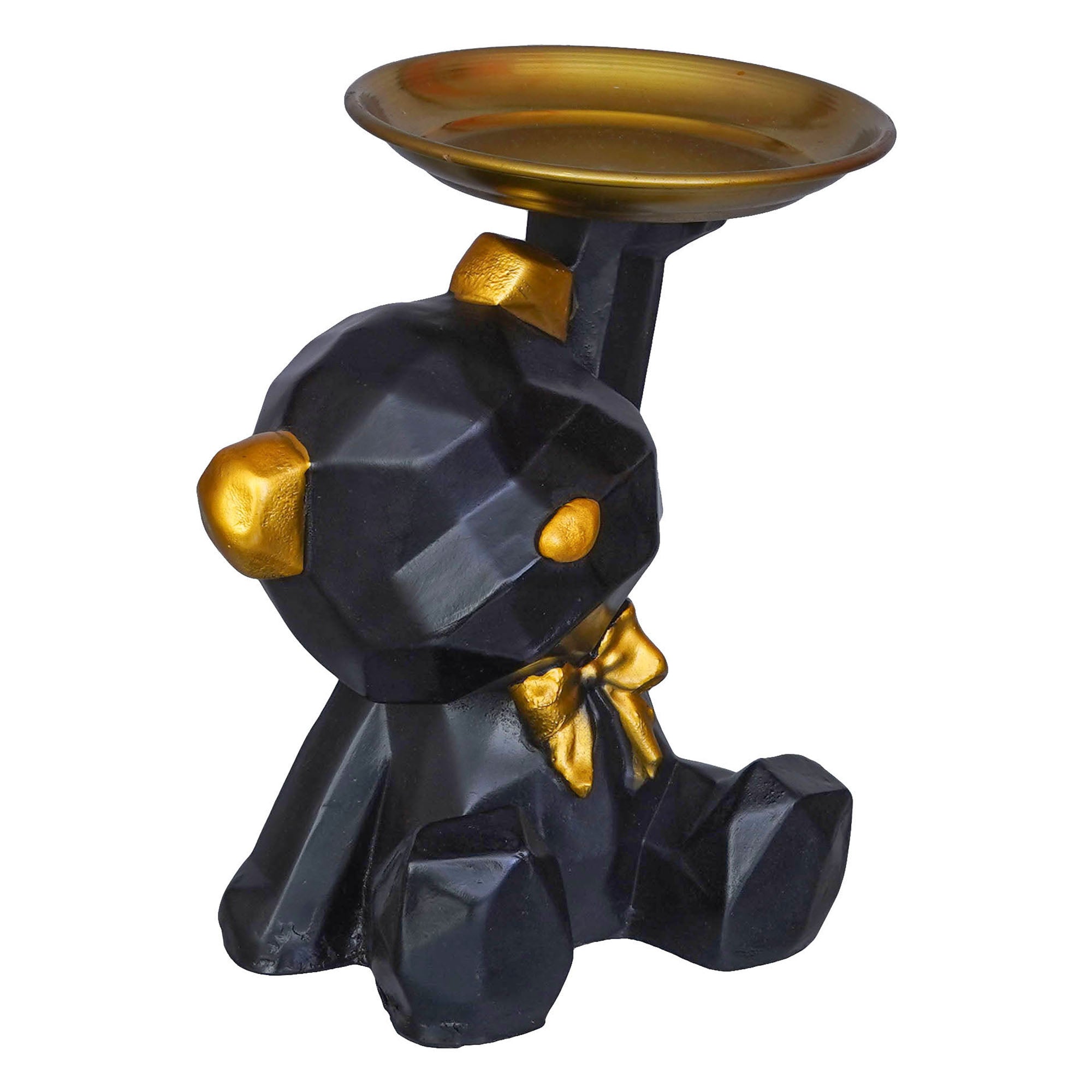 Geometric Black Sitting Teddy Bear Statue Holding Tray Decorative Showpiece 6