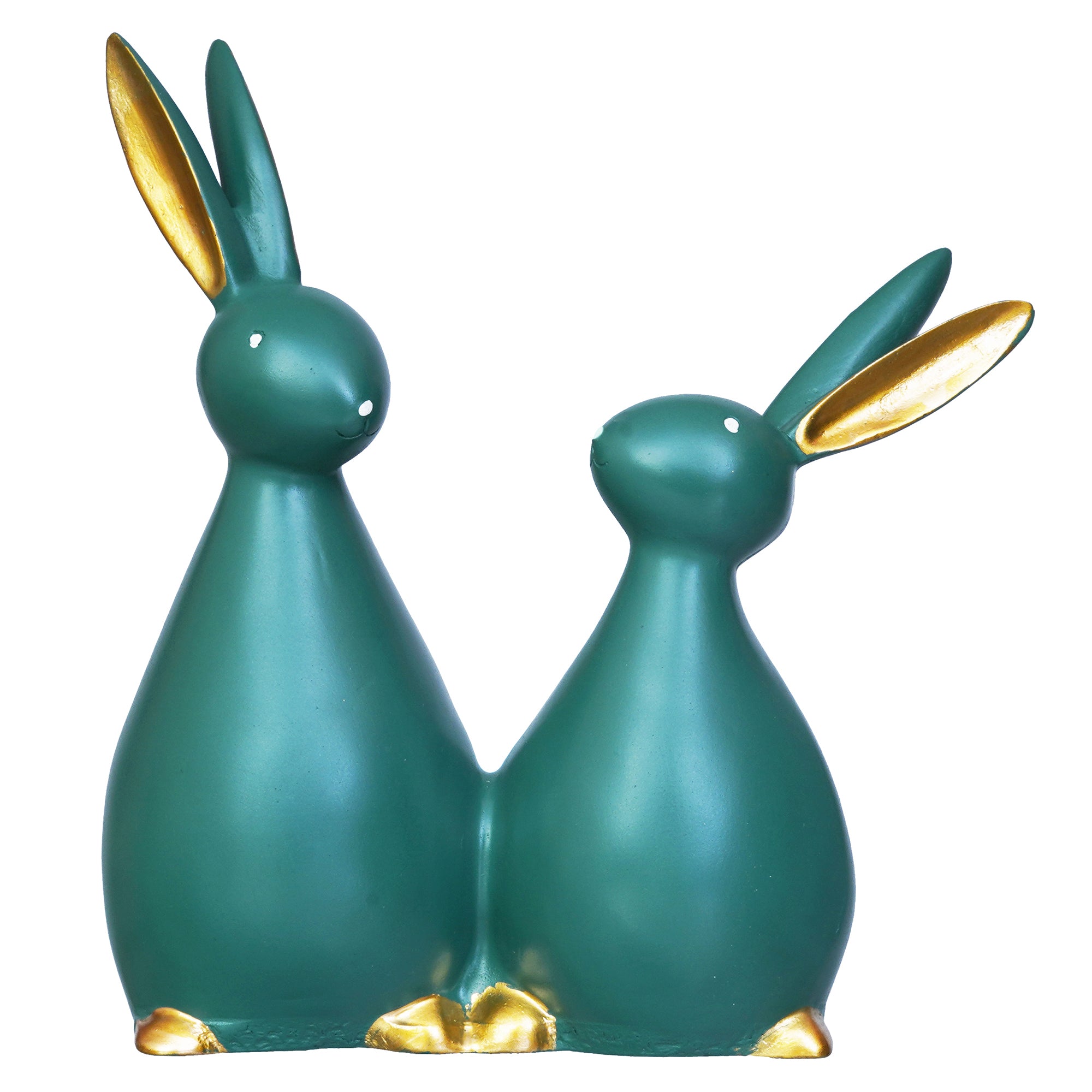 Set of 2 Green Polyresin Cute Rabbit Statues Decorative Animal Figurines 2