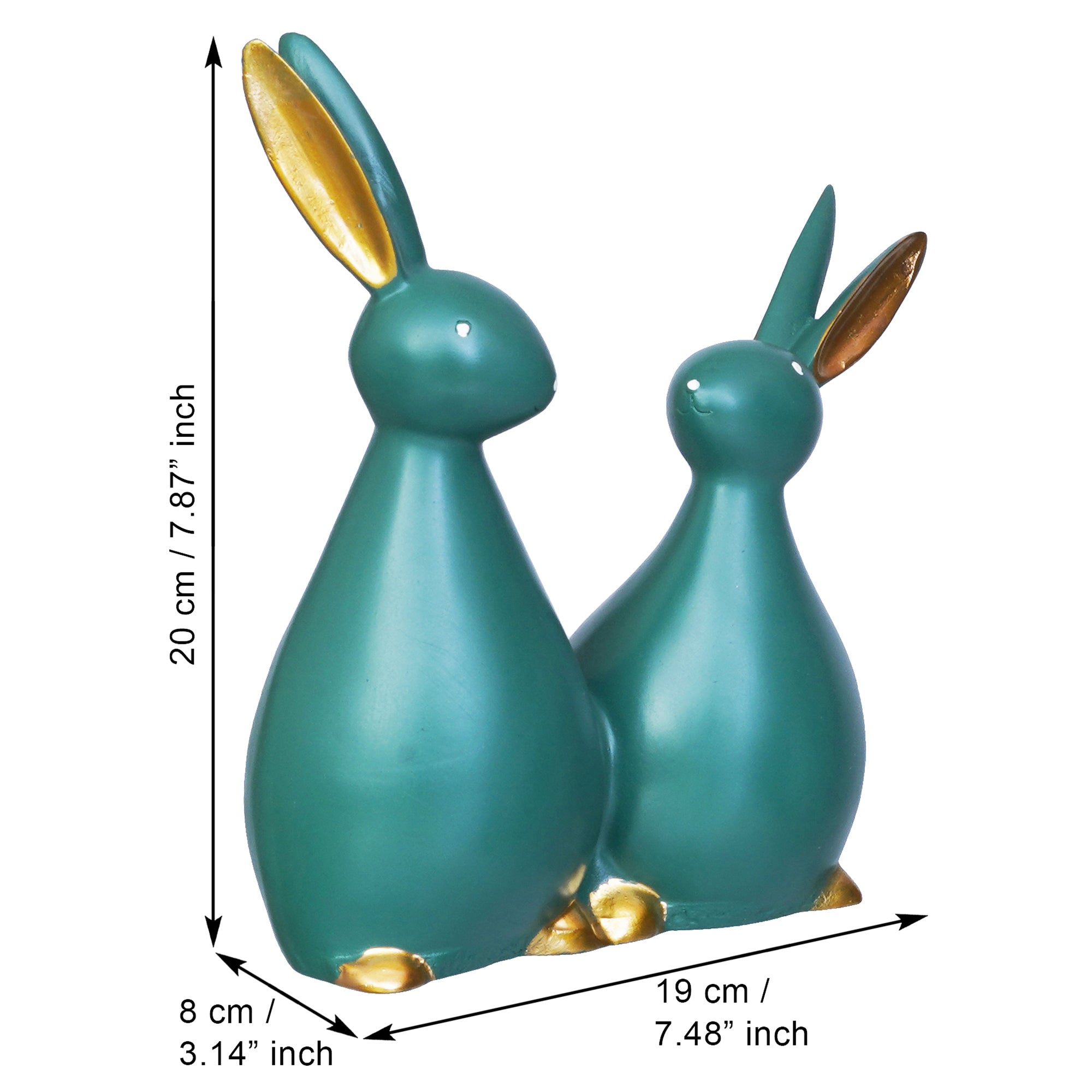 Set of 2 Green Polyresin Cute Rabbit Statues Decorative Animal Figurines 3