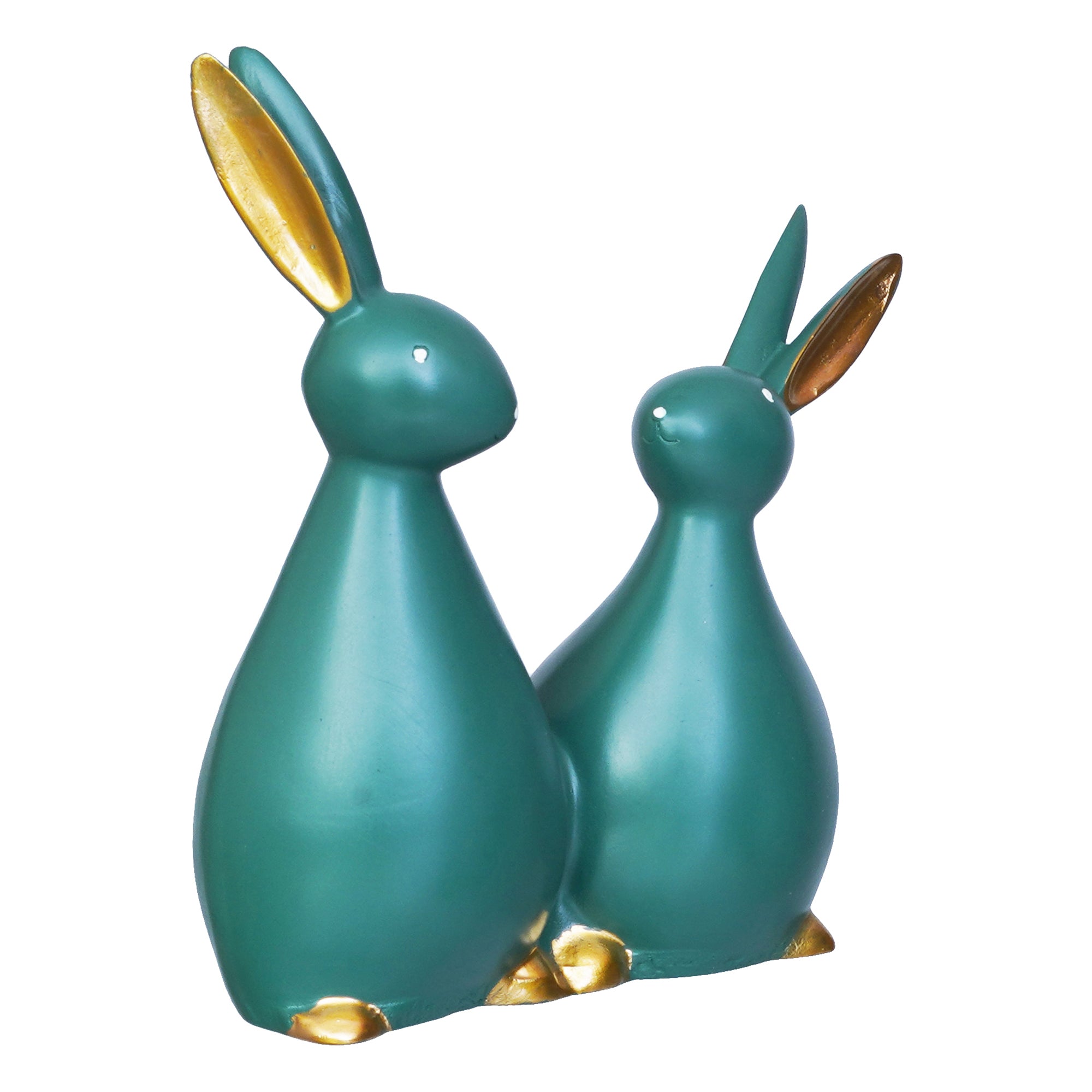 Set of 2 Green Polyresin Cute Rabbit Statues Decorative Animal Figurines 6