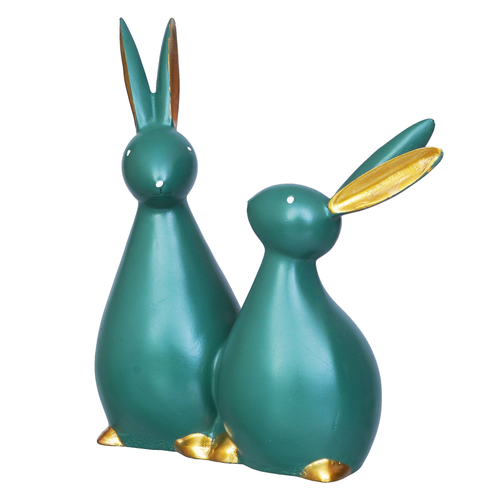 Set of 2 Green Polyresin Cute Rabbit Statues Decorative Animal Figurines 7