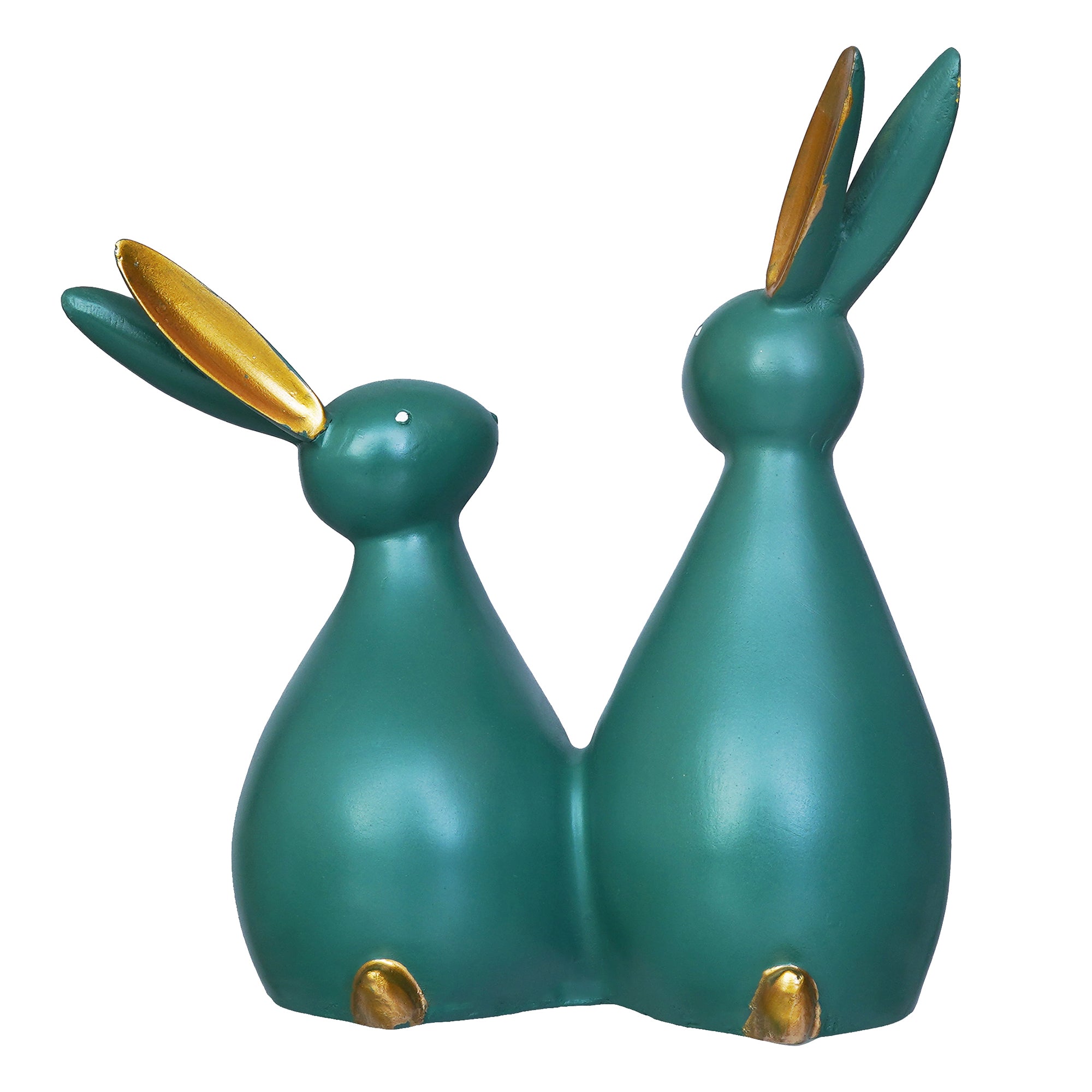 Set of 2 Green Polyresin Cute Rabbit Statues Decorative Animal Figurines 8