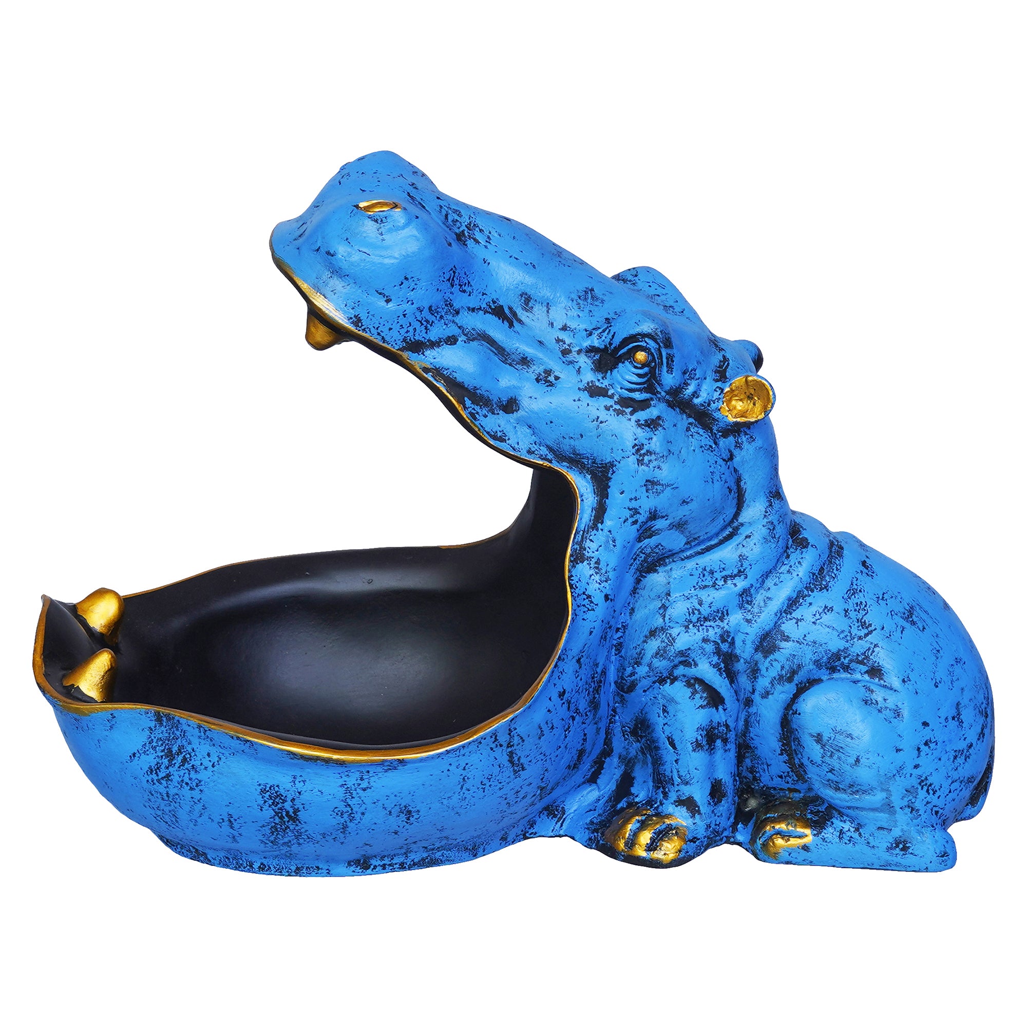 Blue Polyresin Big Mouth Hippopotamus Statue Serving Tray Animal Figurine 2