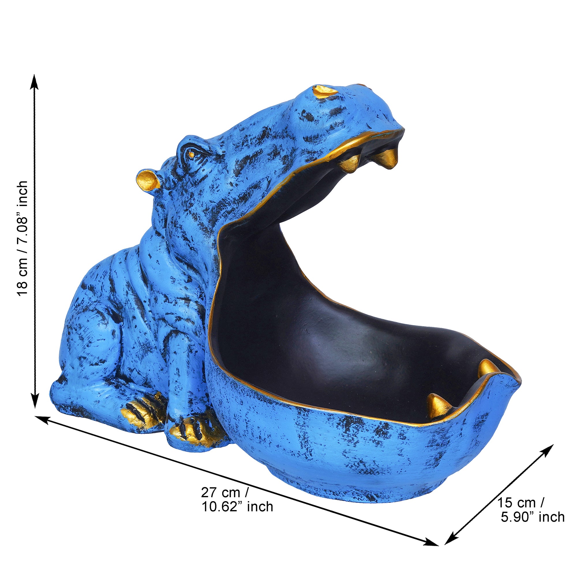 Blue Polyresin Big Mouth Hippopotamus Statue Serving Tray Animal Figurine 3