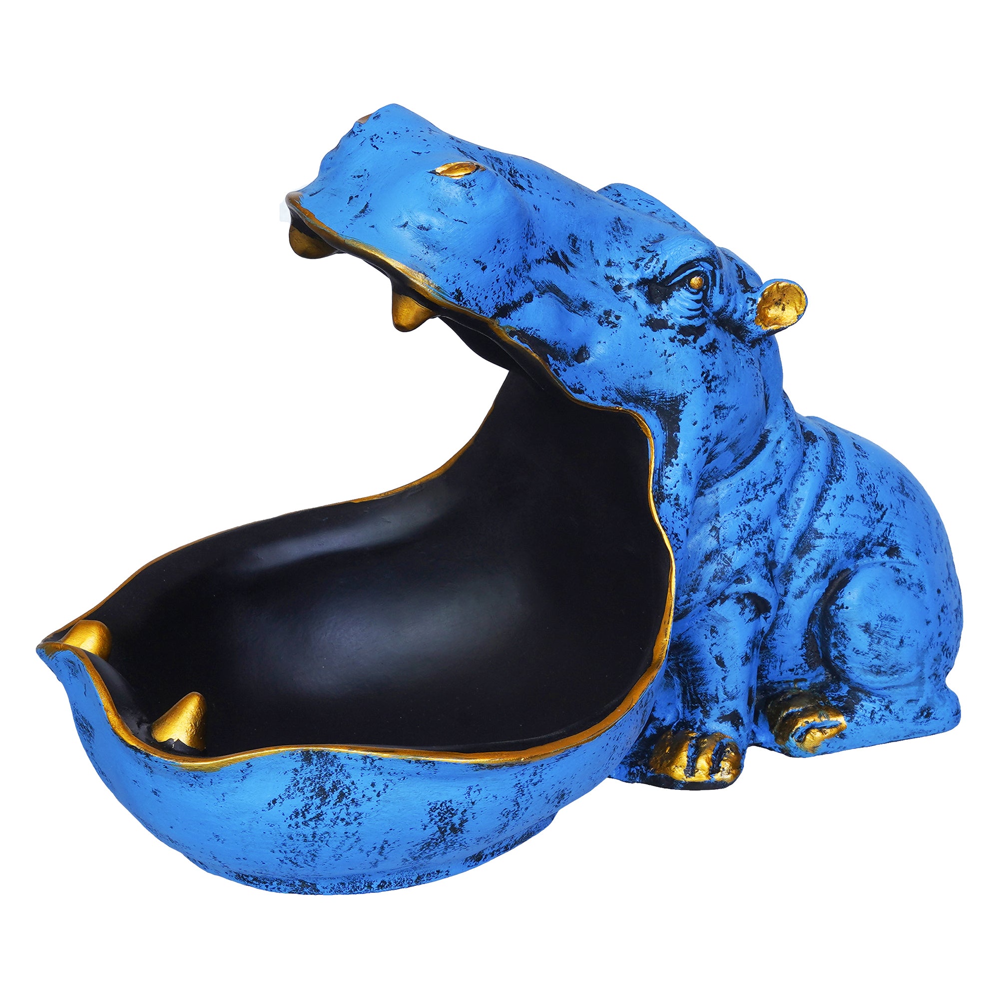 Blue Polyresin Big Mouth Hippopotamus Statue Serving Tray Animal Figurine 6