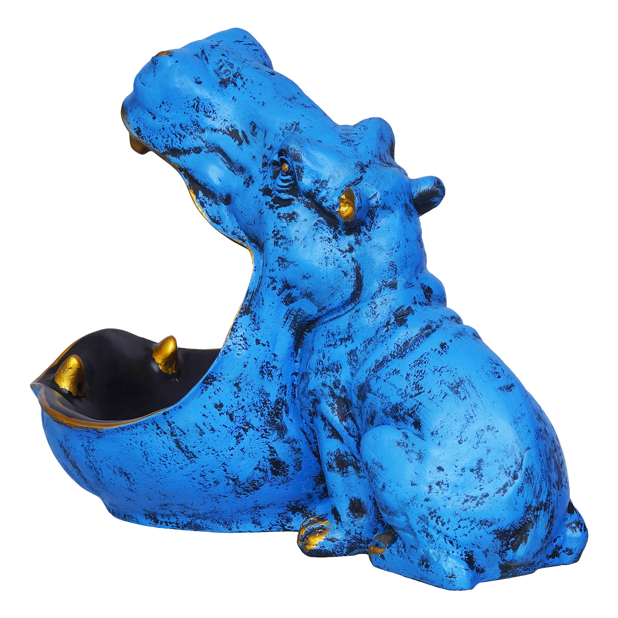 Blue Polyresin Big Mouth Hippopotamus Statue Serving Tray Animal Figurine 9