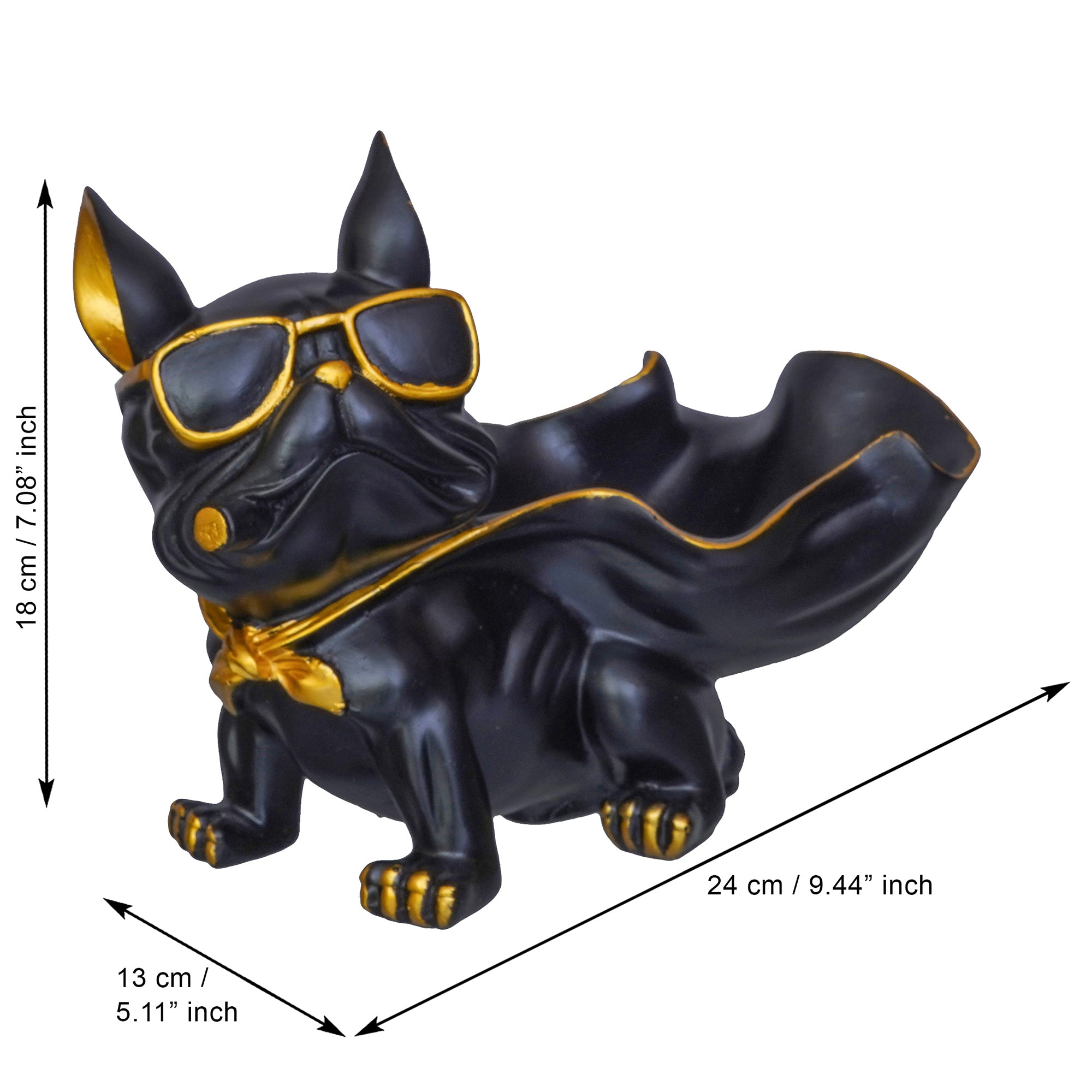 Black Bull Dog Statue in Glasses with Cape Serving Tray Animal Figurine 3