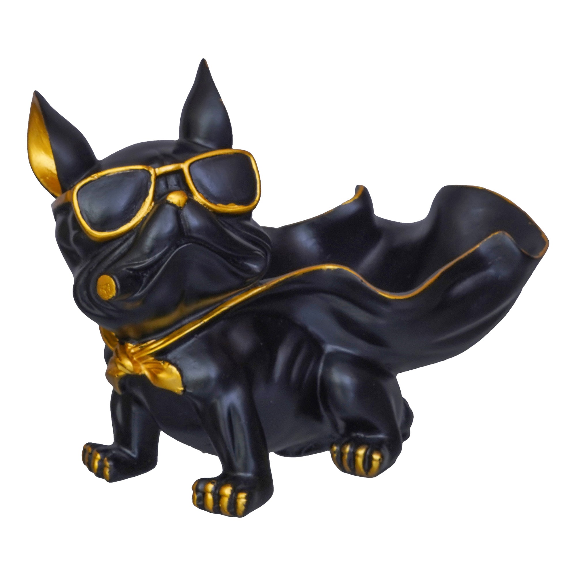 Black Bull Dog Statue in Glasses with Cape Serving Tray Animal Figurine 6