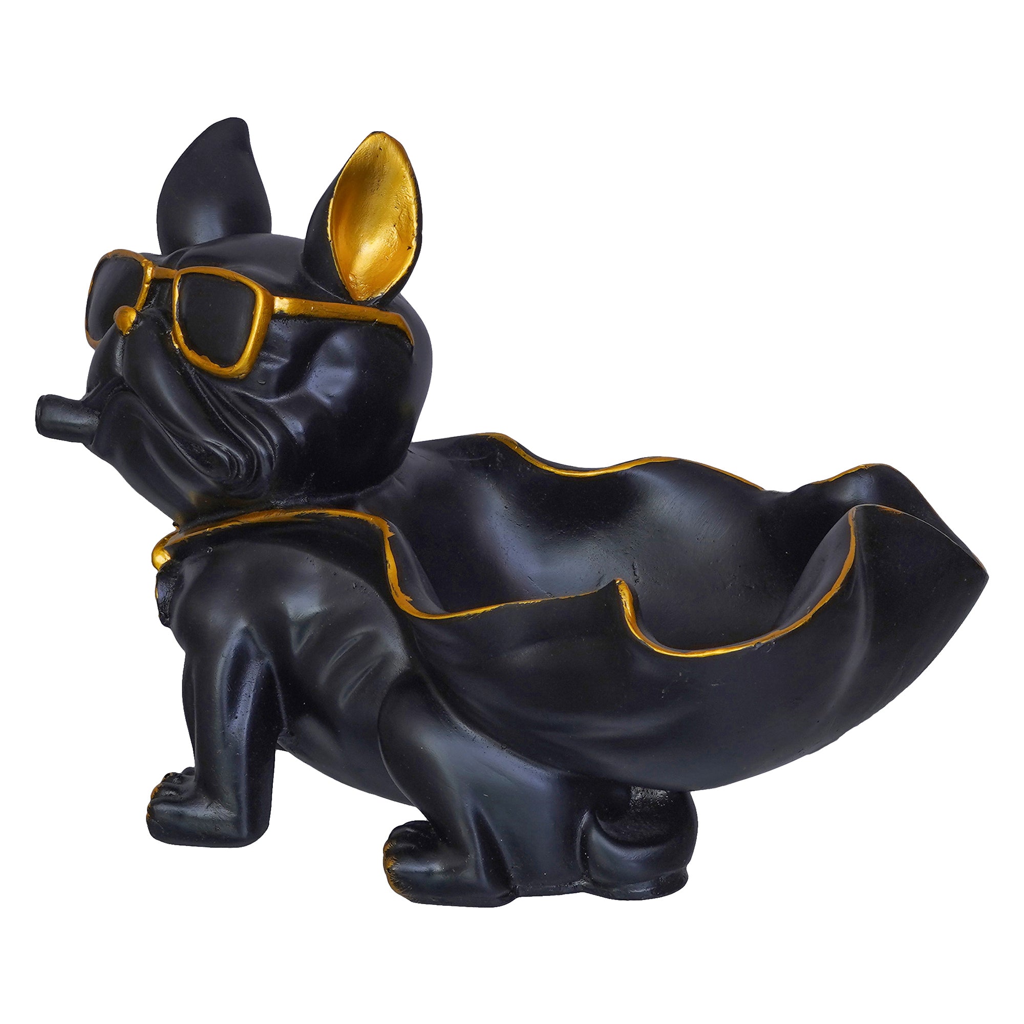 Black Bull Dog Statue in Glasses with Cape Serving Tray Animal Figurine 7