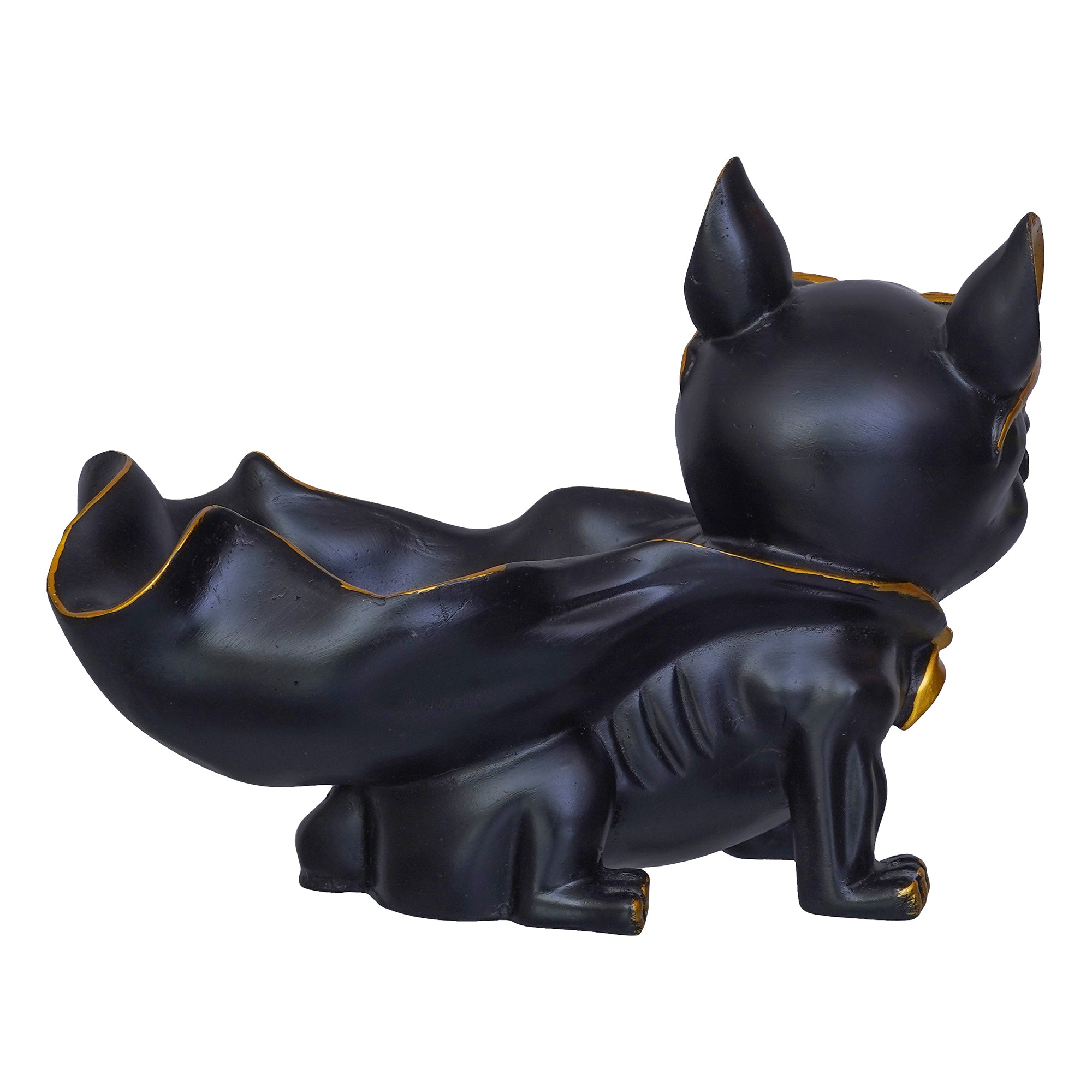 Black Bull Dog Statue in Glasses with Cape Serving Tray Animal Figurine 8