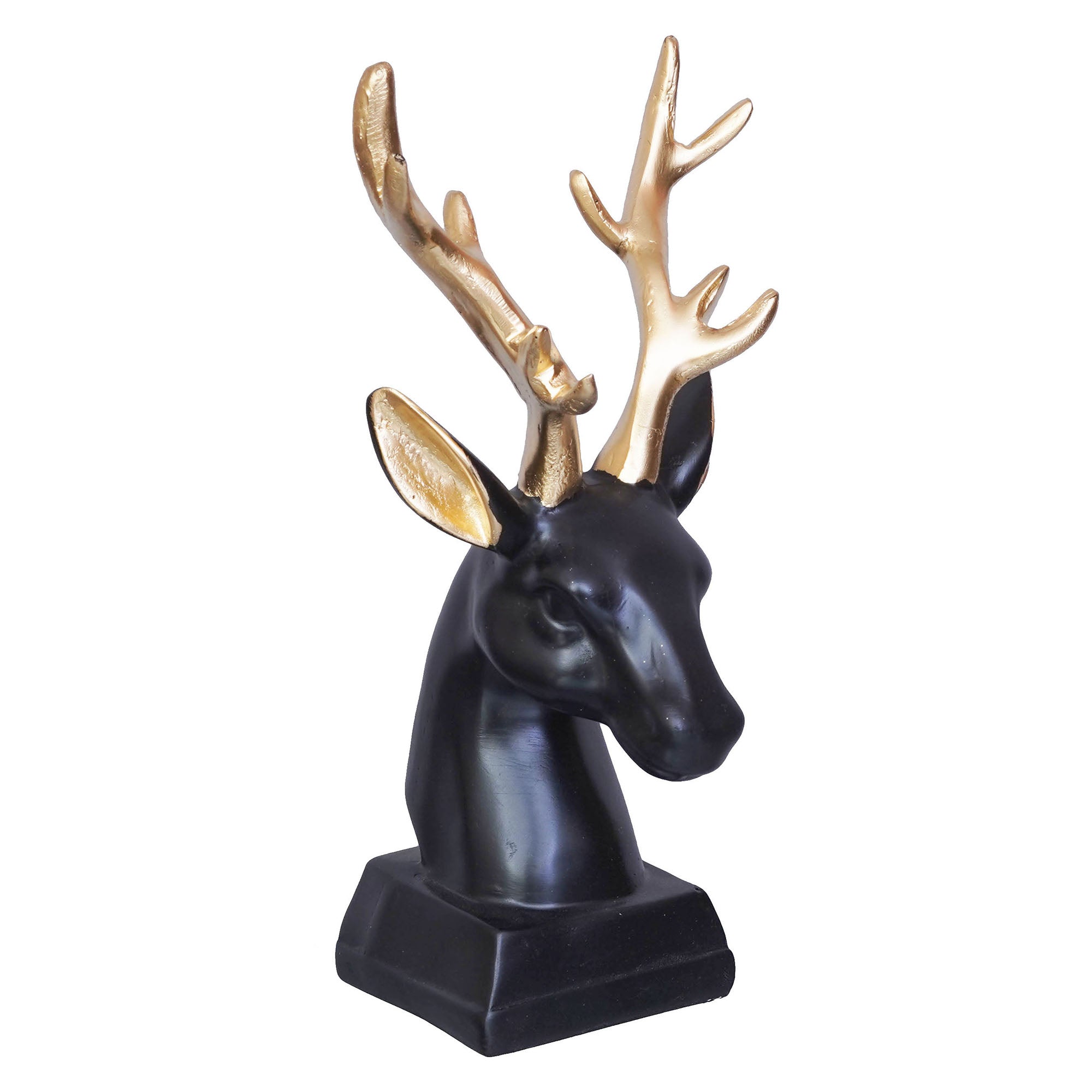 Black Polyresin Reindeer Head Statue with Golden Antlers Animal Showpiece 2