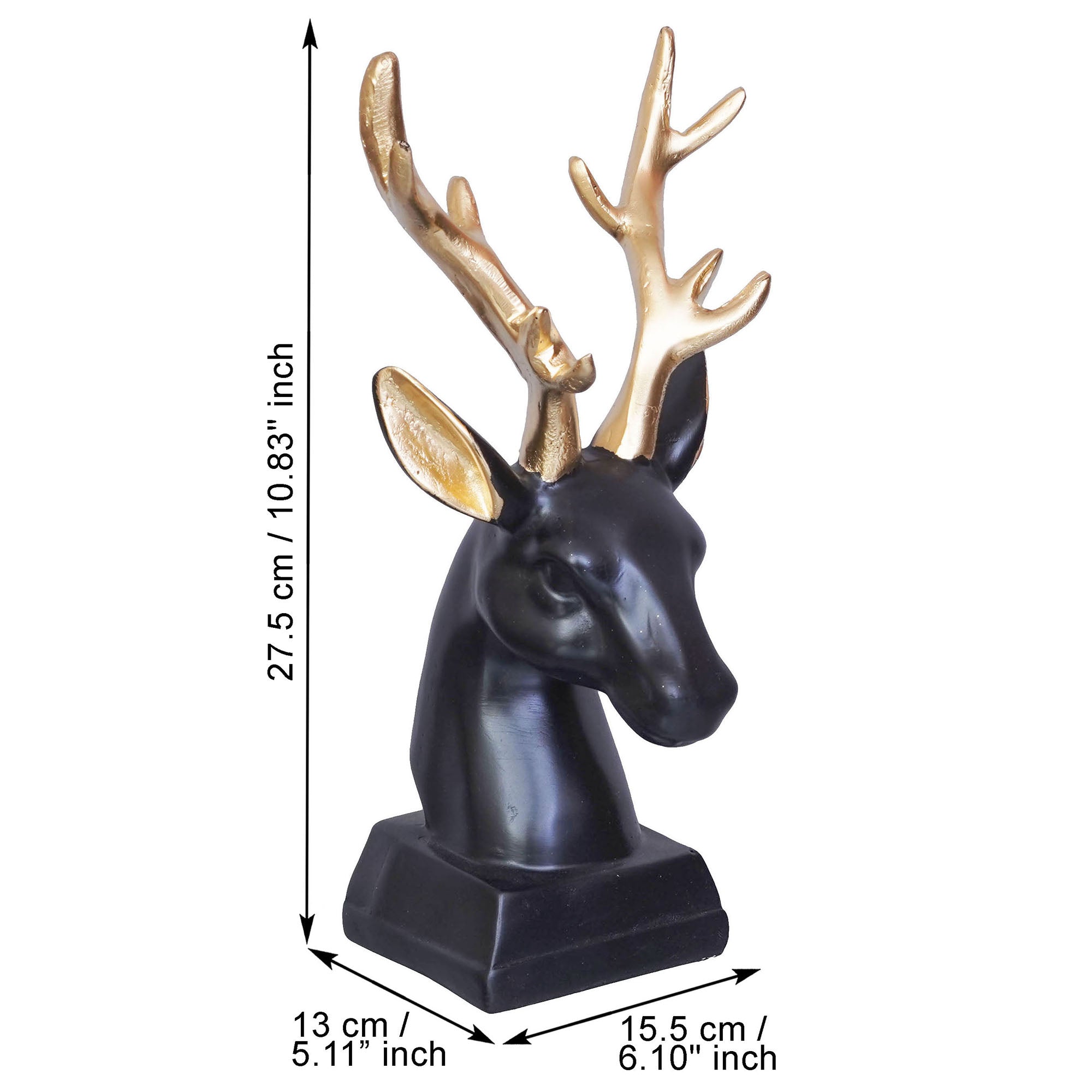 Black Polyresin Reindeer Head Statue with Golden Antlers Animal Showpiece 3