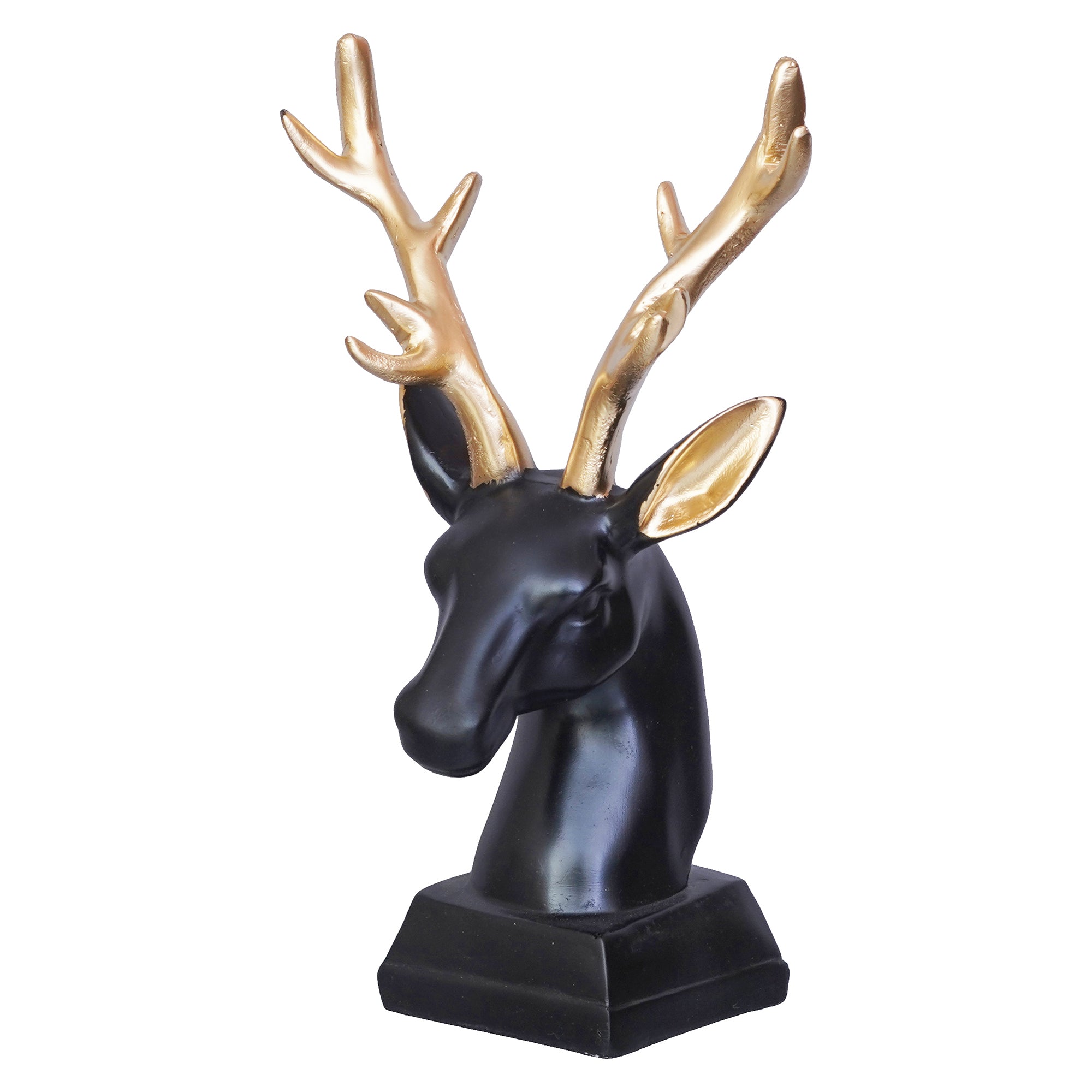 Black Polyresin Reindeer Head Statue with Golden Antlers Animal Showpiece 6