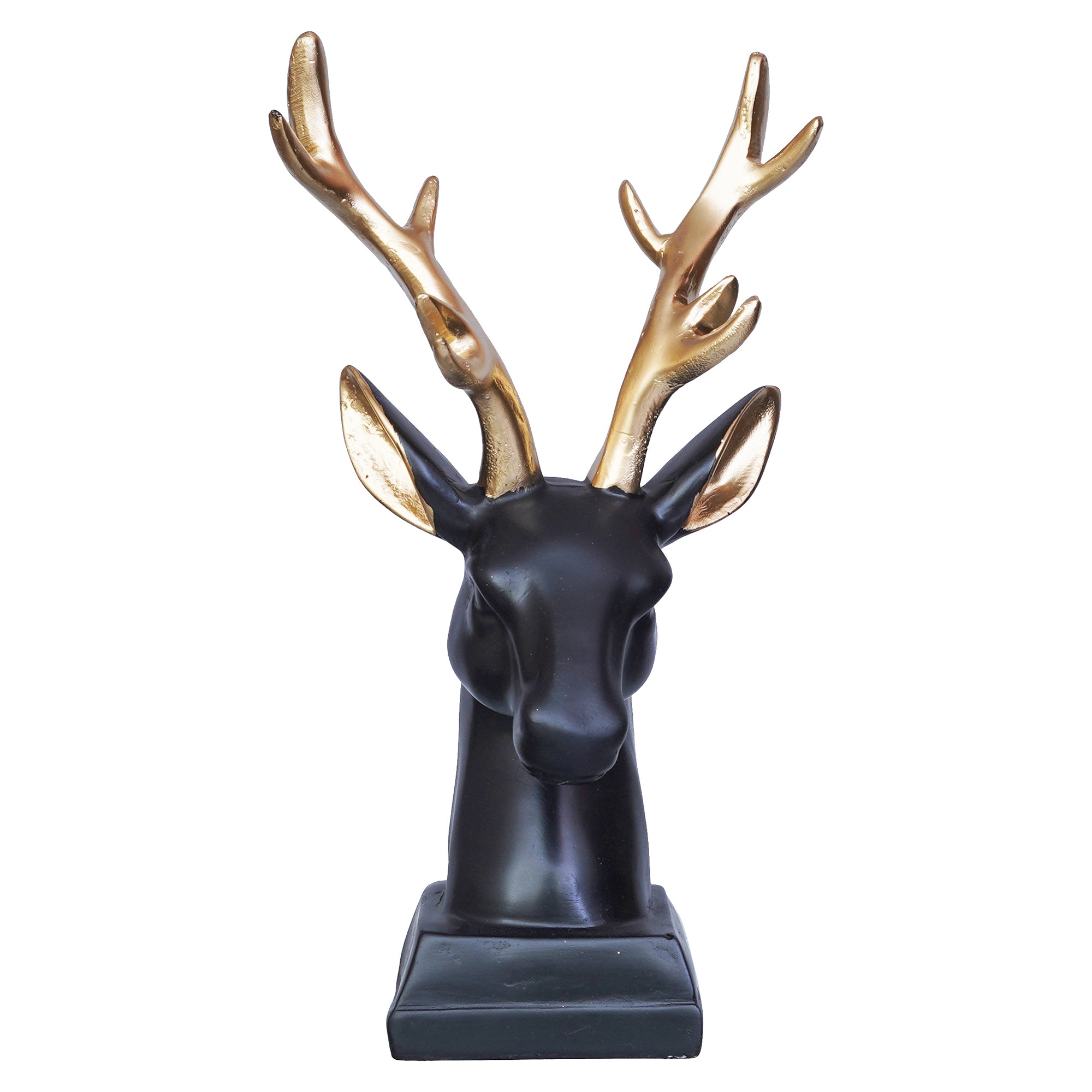 Black Polyresin Reindeer Head Statue with Golden Antlers Animal Showpiece 7