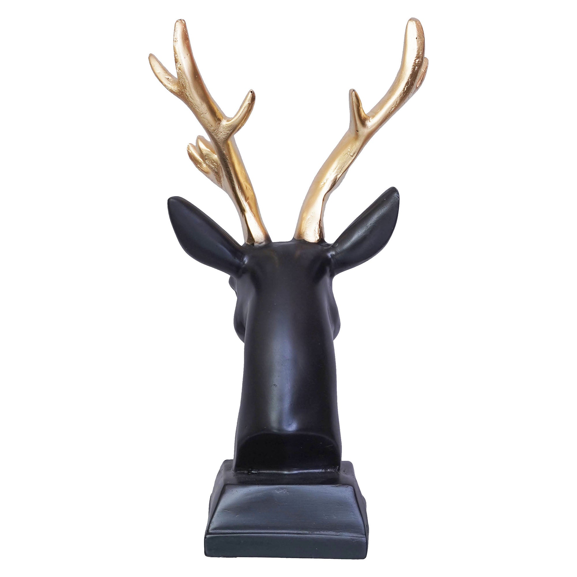 Black Polyresin Reindeer Head Statue with Golden Antlers Animal Showpiece 8