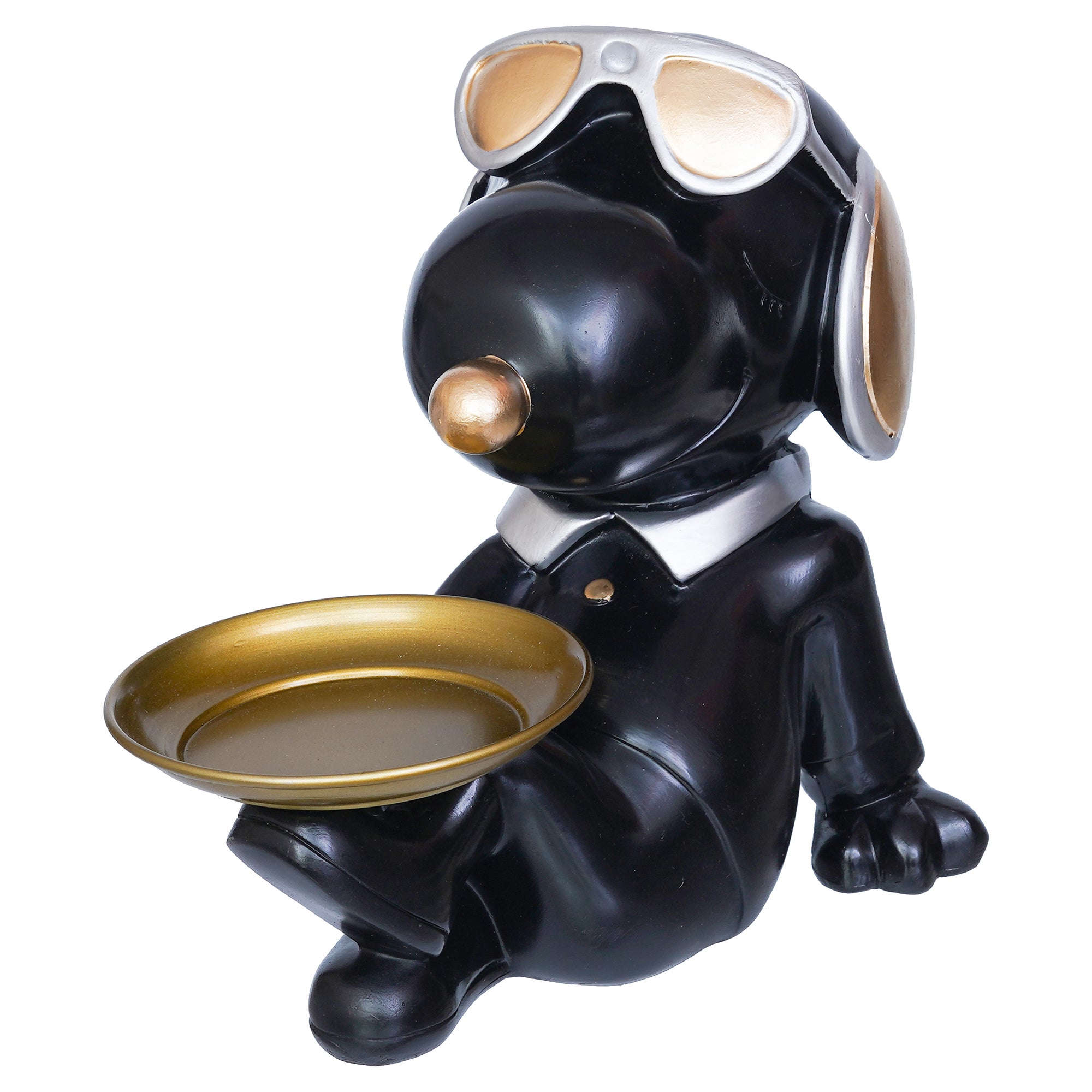 Balck Bull Dog Statue Sitting with Glasses, Headset Animal Figurine 6