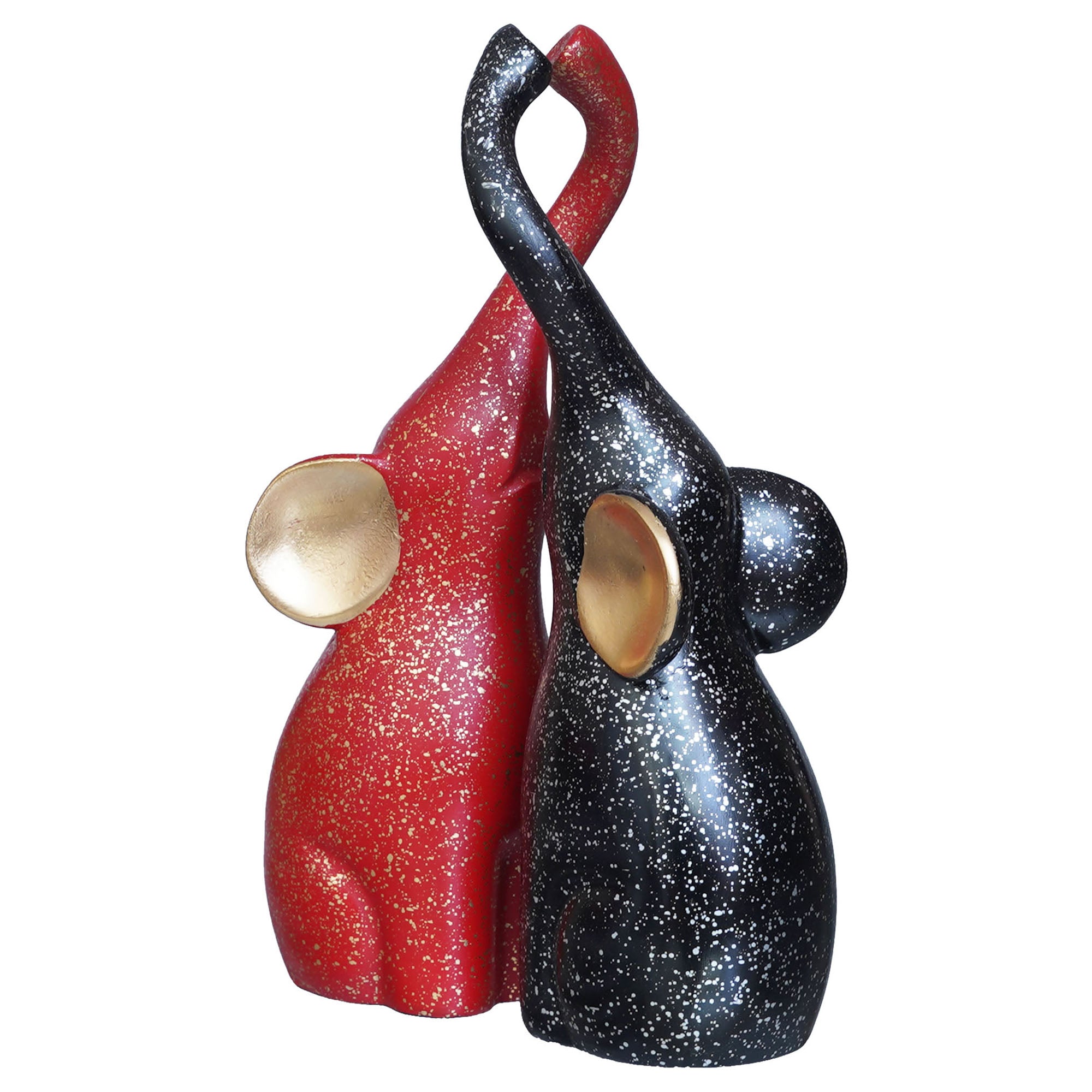 Set of 2 Black & Red Cute Elephant Statues Animal Figurines 8