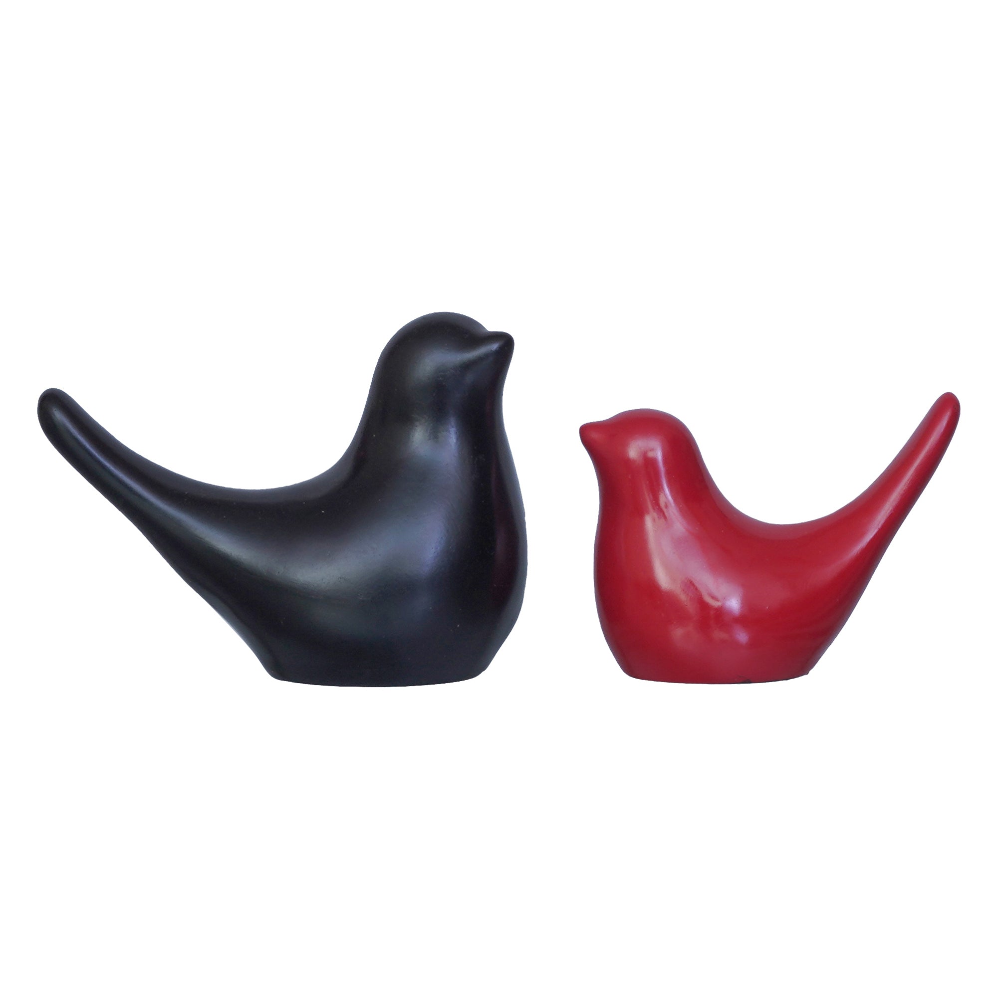 Set of 2 Black & Red Polyresin Cute Dove Bird Statues Bird Figurines 6