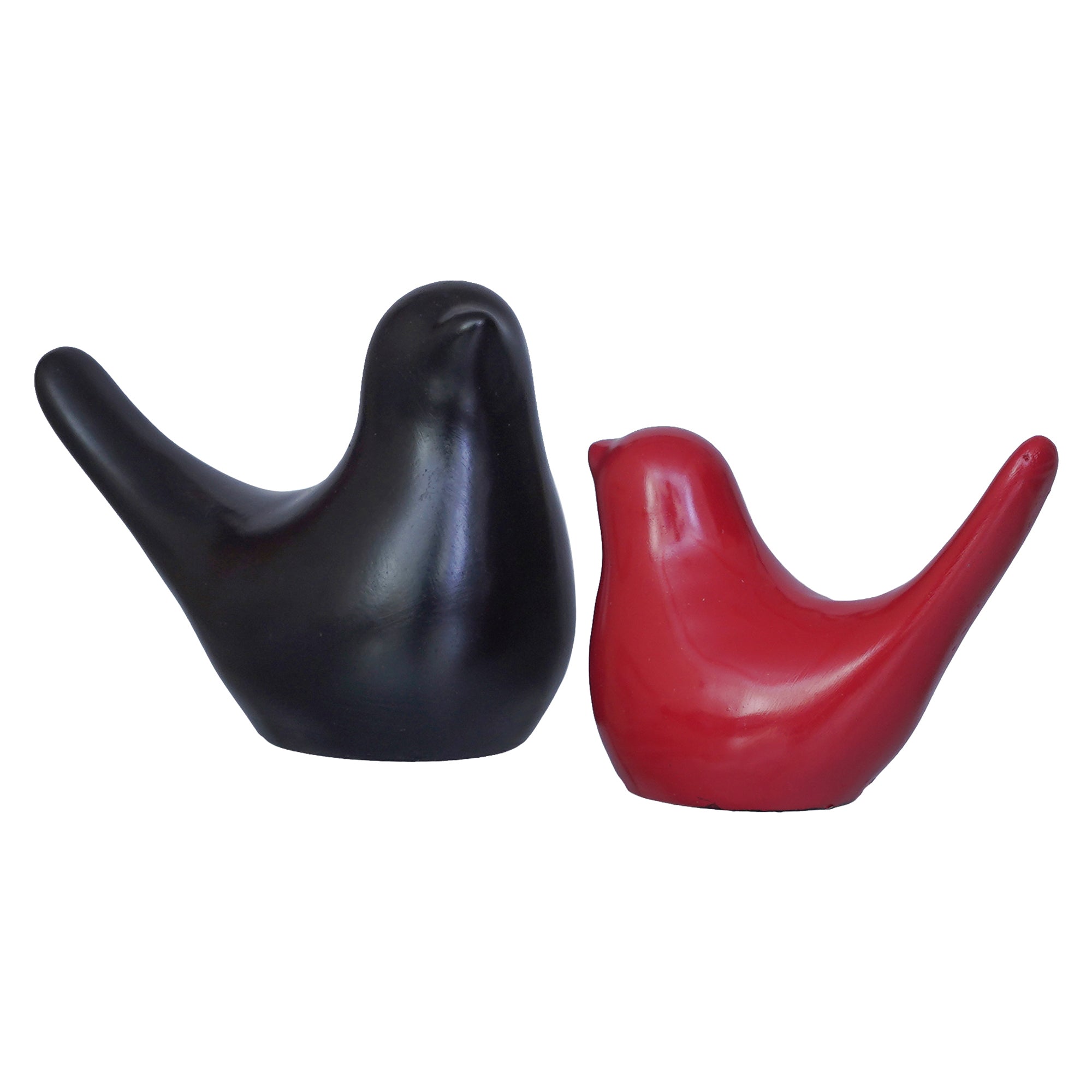 Set of 2 Black & Red Polyresin Cute Dove Bird Statues Bird Figurines 7