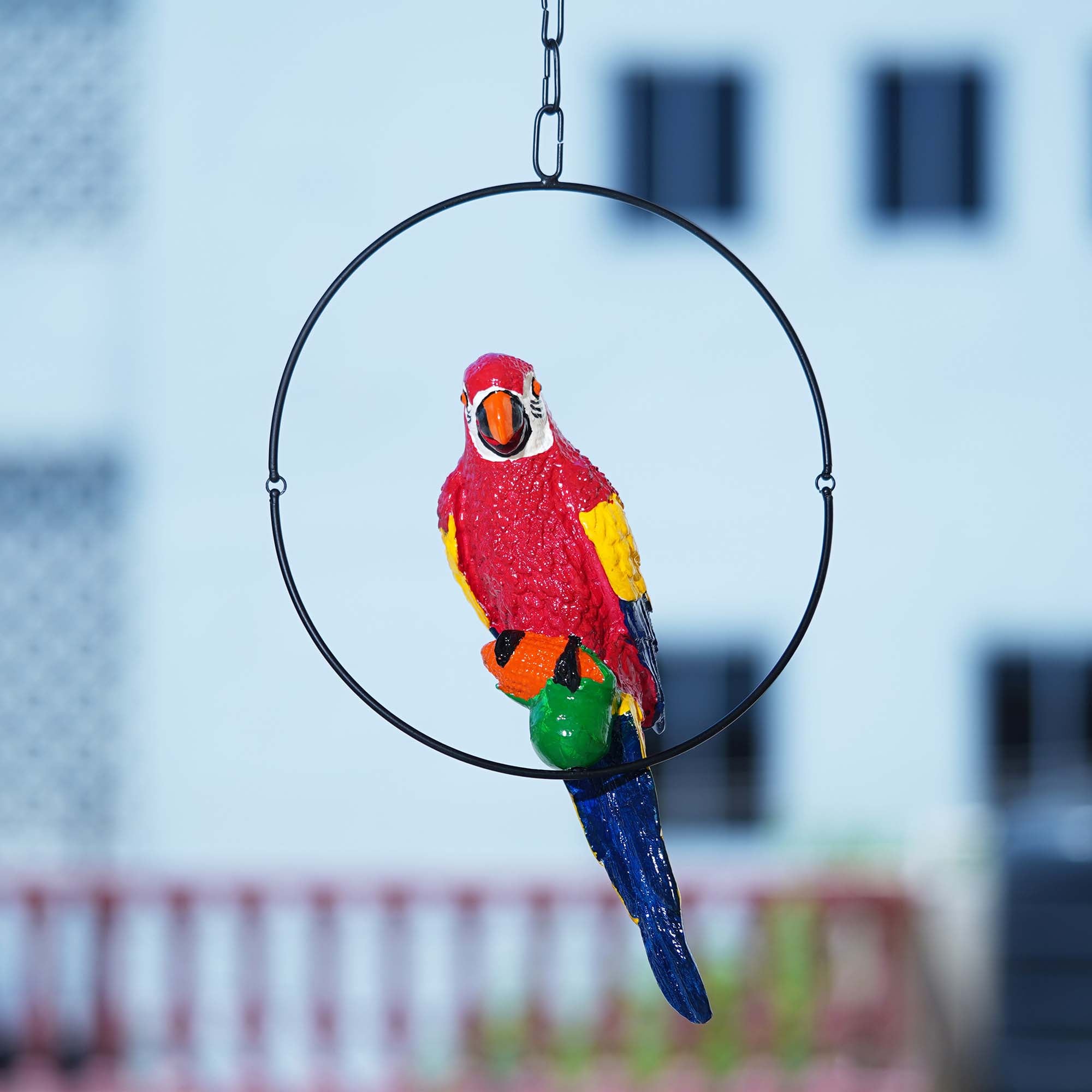 Polyresin Red Parrot Bird Figurine with Hanging Ring Decorative Showpiece 1