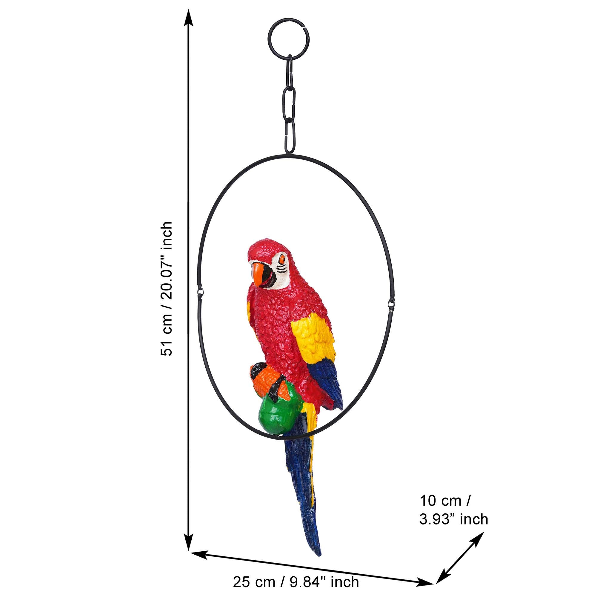 Polyresin Red Parrot Bird Figurine with Hanging Ring Decorative Showpiece 3