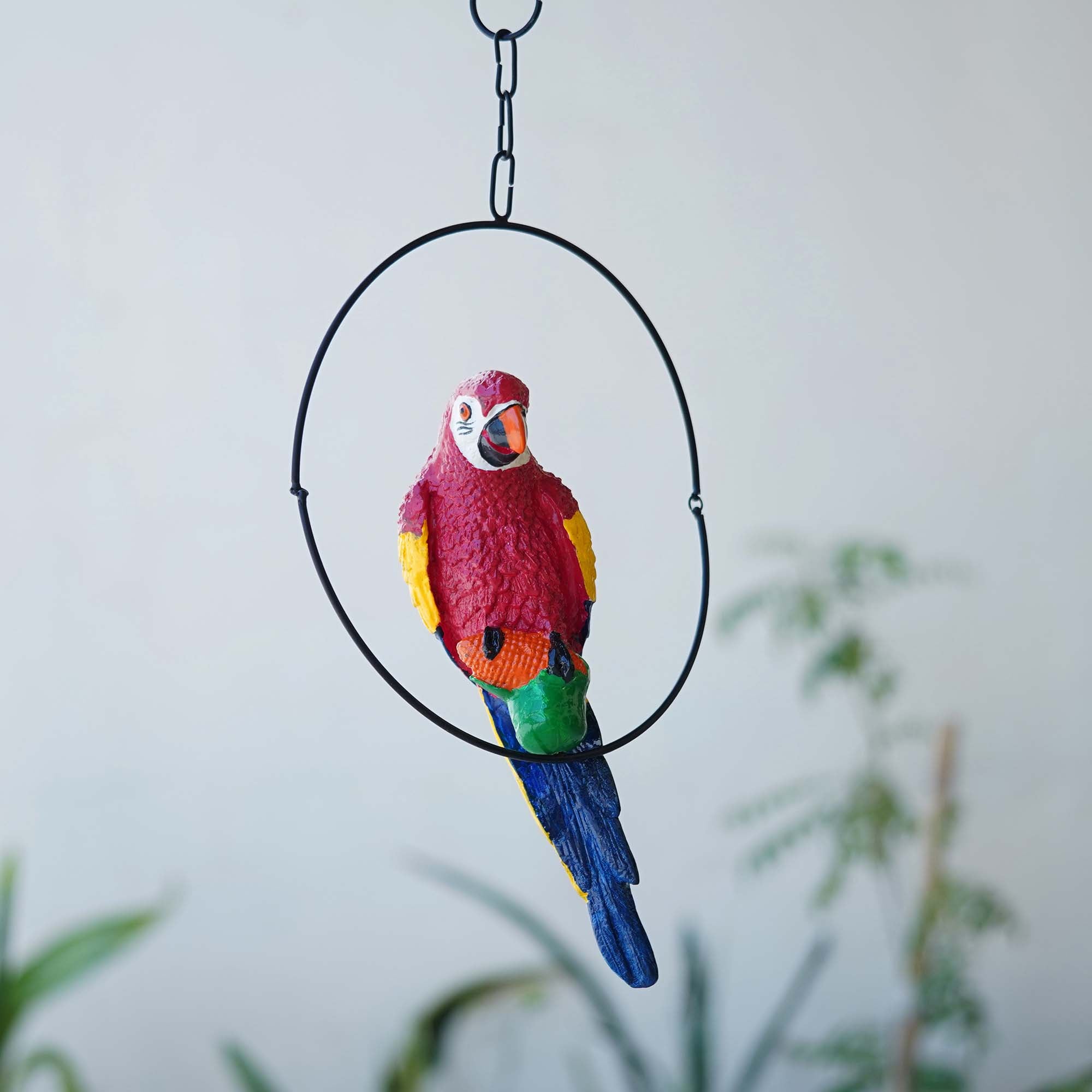 Polyresin Red Parrot Bird Figurine with Hanging Ring Decorative Showpiece 4