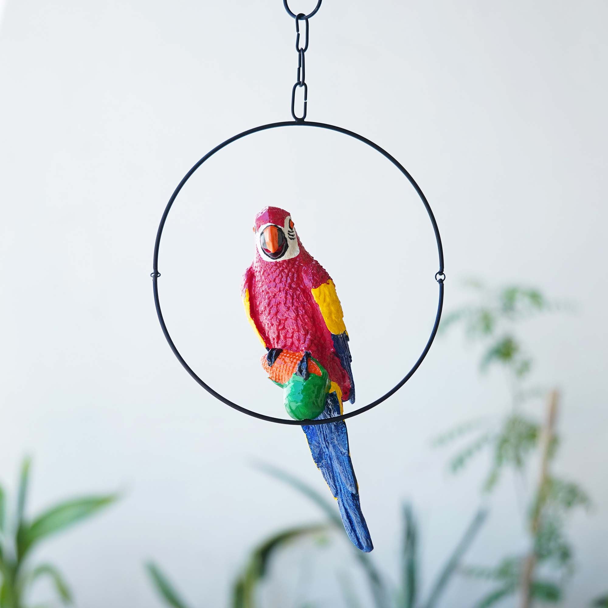 Polyresin Red Parrot Bird Figurine with Hanging Ring Decorative Showpiece 5