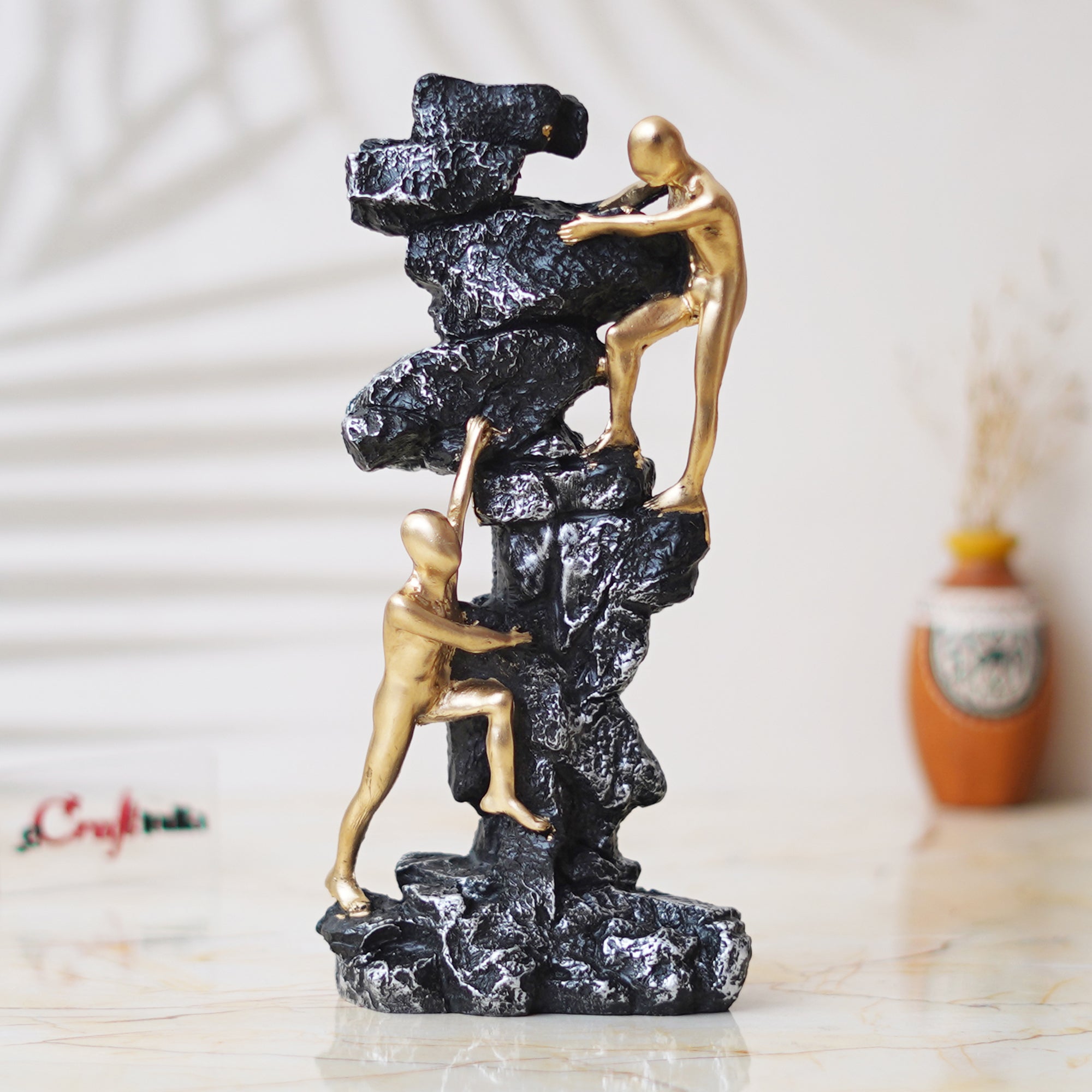 2 Men Climbing on Rock Mountain Climbers Human Figurine Decorative Showpiece 1