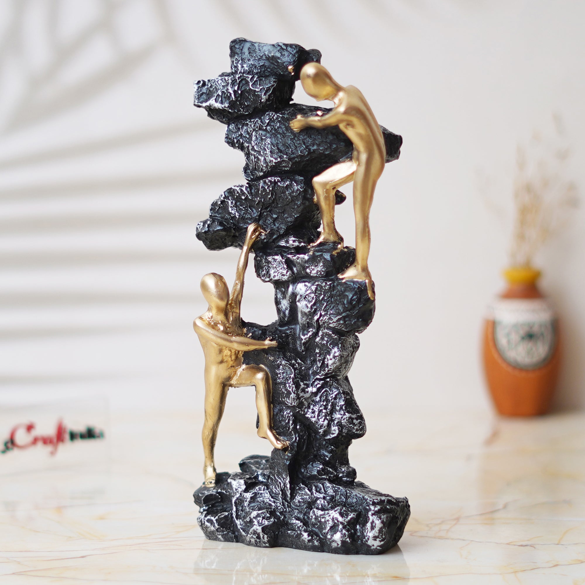 2 Men Climbing on Rock Mountain Climbers Human Figurine Decorative Showpiece 4